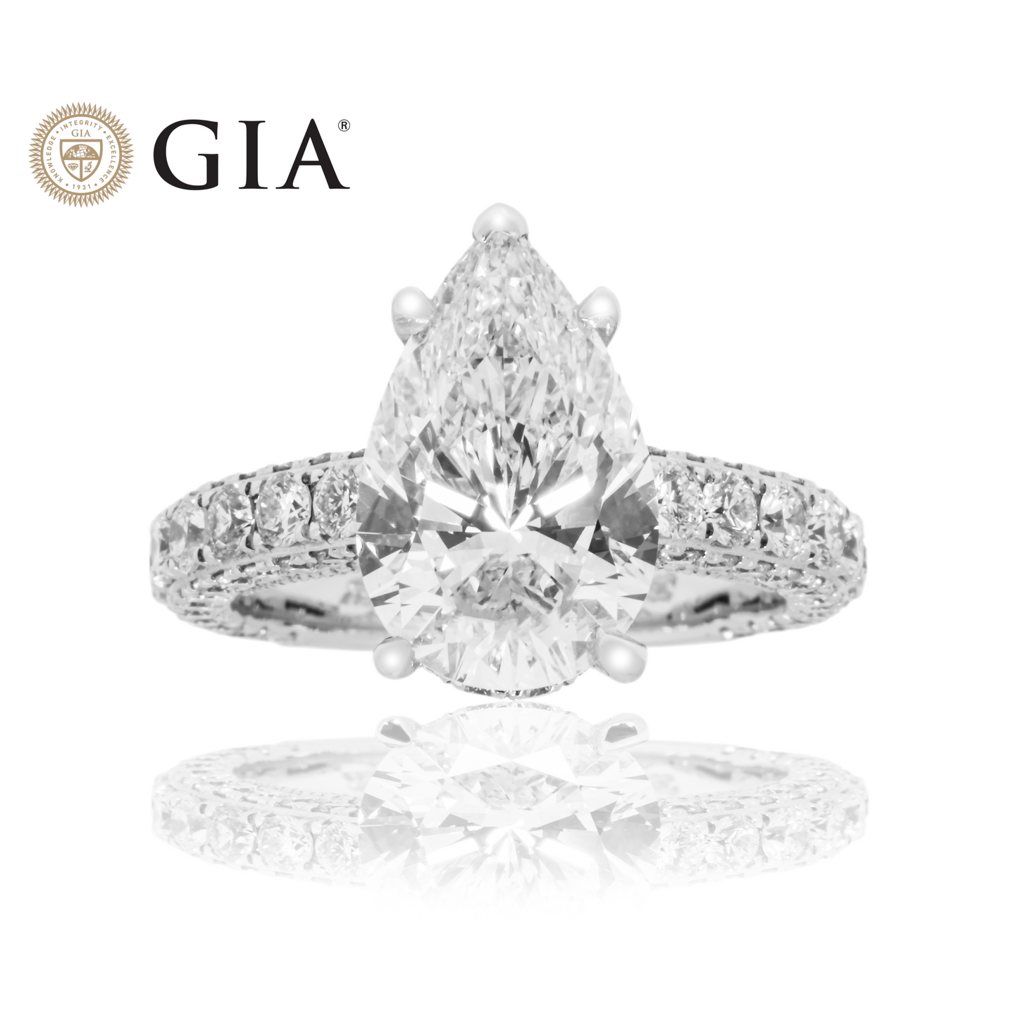 GIA 18K White Gold 4.09ct Pear Cut Diamond Engagement Ring 6.02ctw