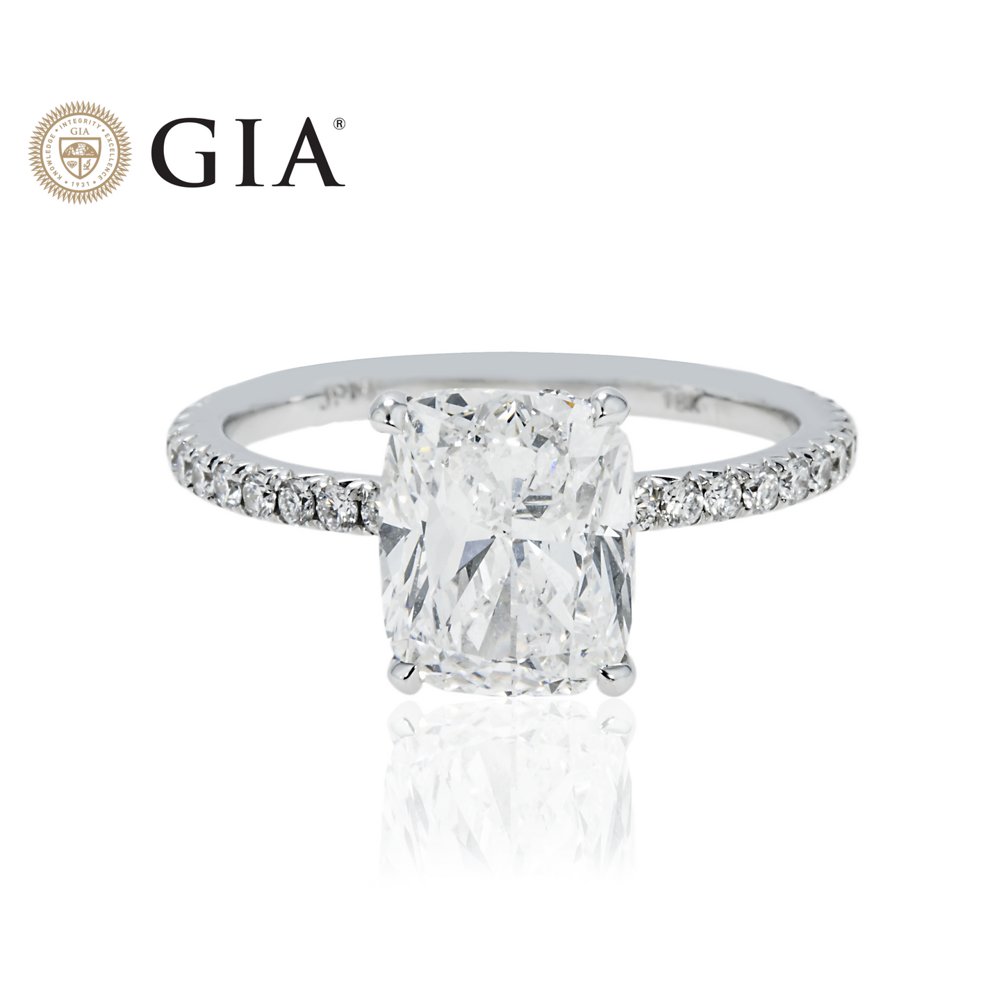 GIA 18K White Gold 3.01ct Cushion Cut Diamond Engagement Ring 3.55ctw