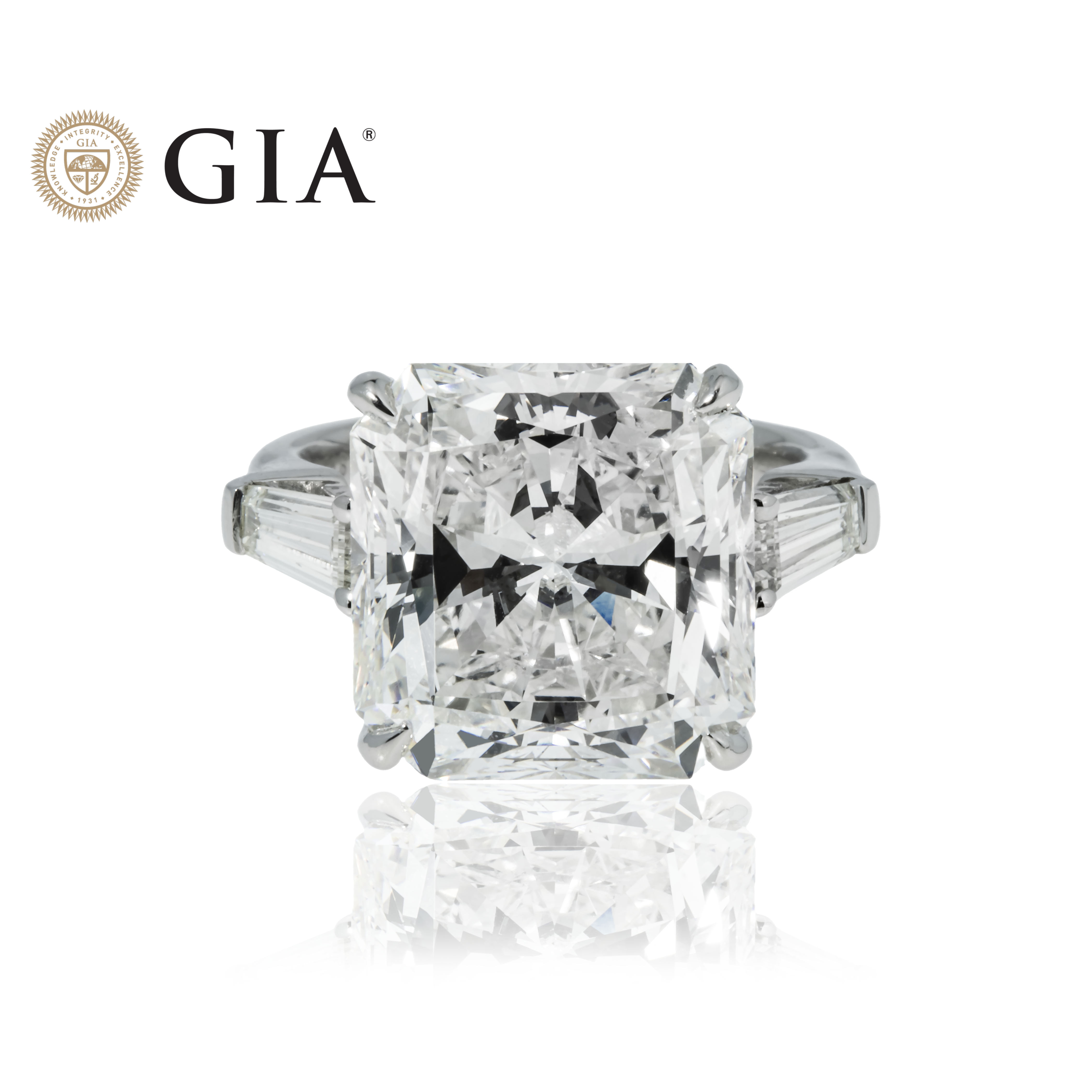 Gia Platinum 11Ct Radiant Cut Triple Diamond Engagement Ring 12.08Ctw Bridal