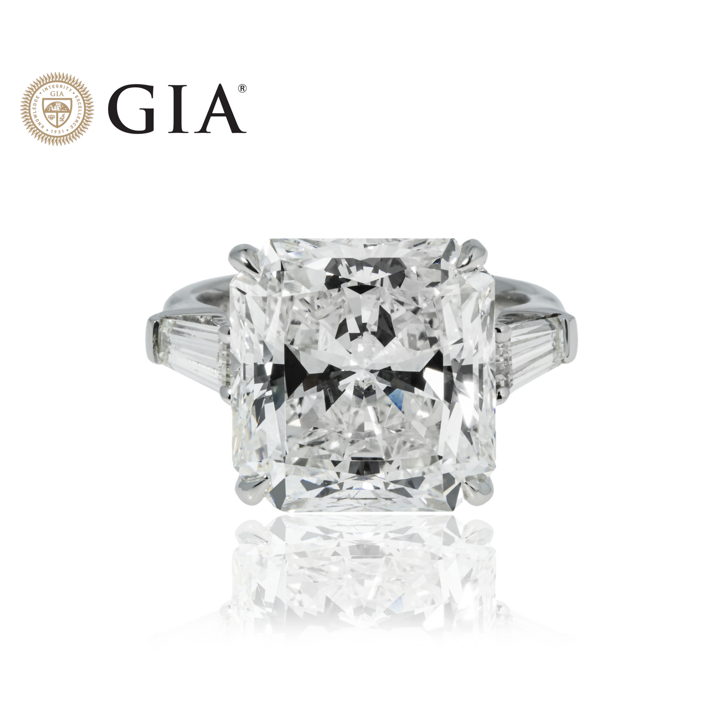 GIA Platinum 11ct Radiant Cut Triple Diamond Engagement Ring 12.08ctw