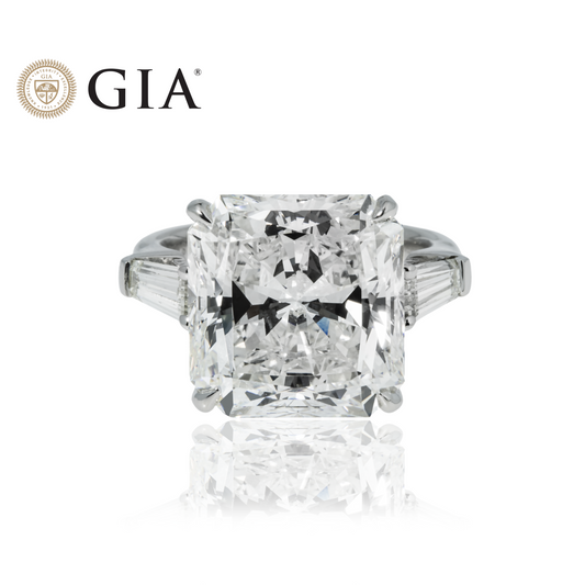 GIA Platinum 11ct Radiant Cut Triple Diamond Engagement Ring 12.08ctw