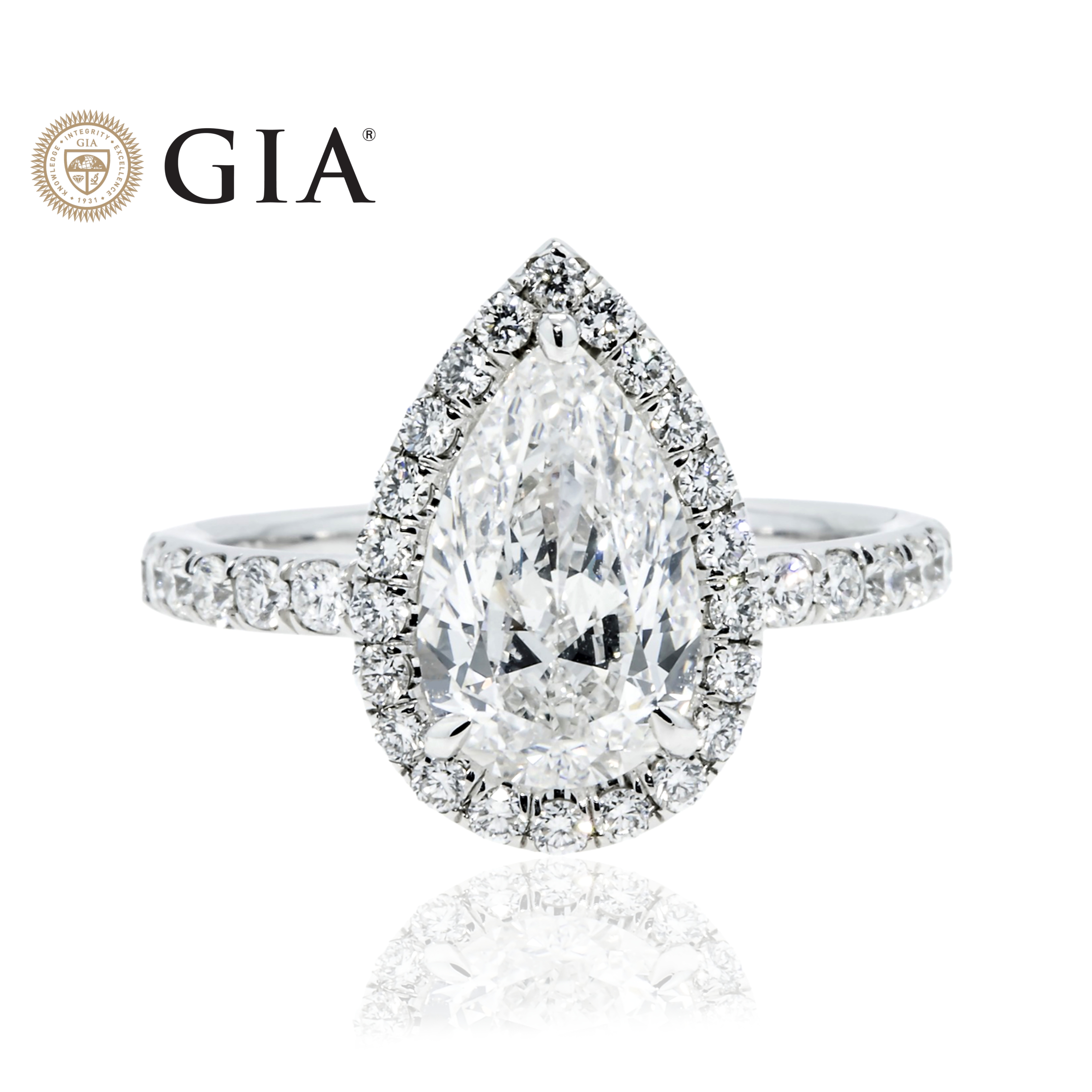 Gia Platinum 2.90Ct Internally Flawless Pear Cut Diamond Engagement Ring 3.10Ctw Bridal