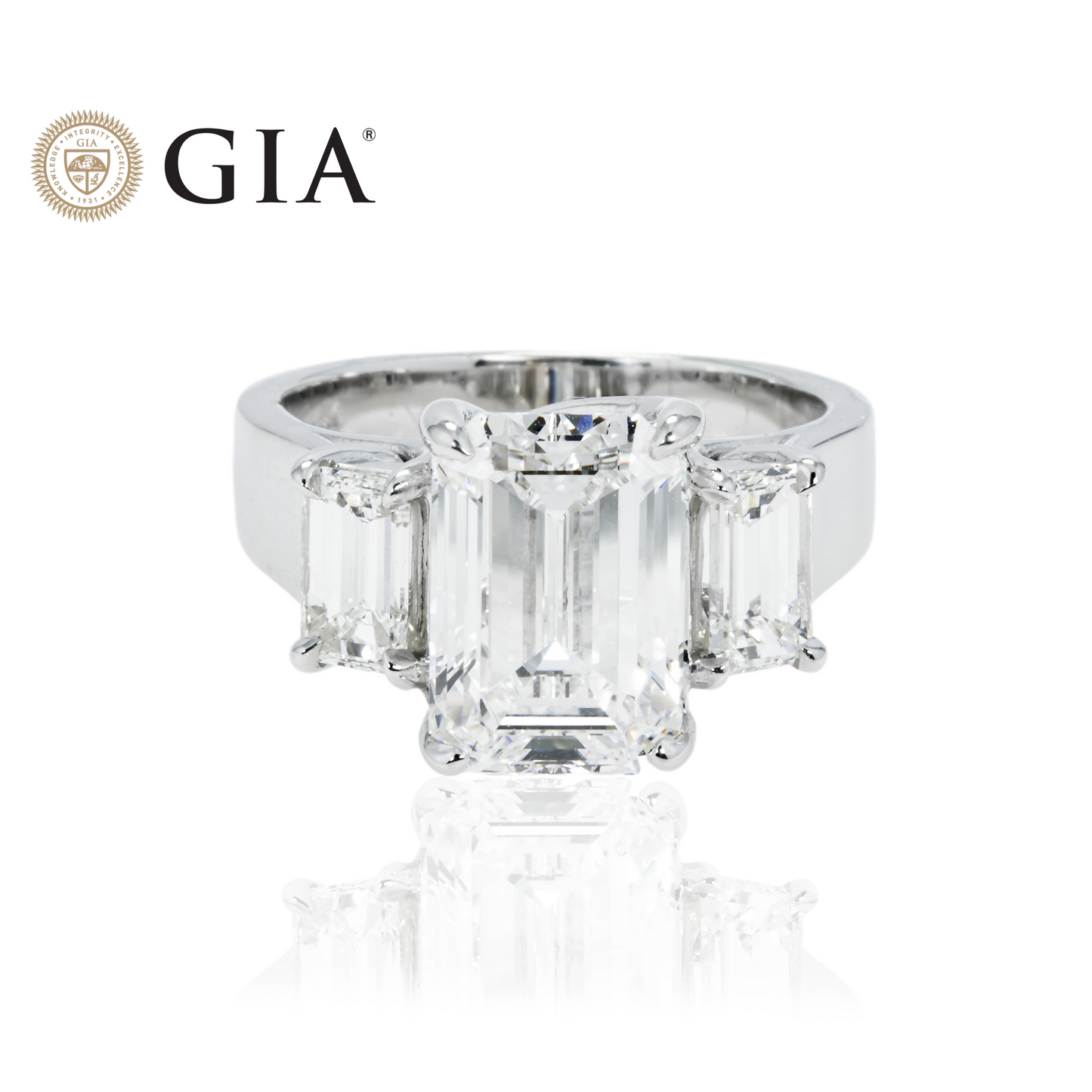 GIA 18K White Gold 4.02ct Emerald Cut Diamond Engagement Ring 5.10ctw