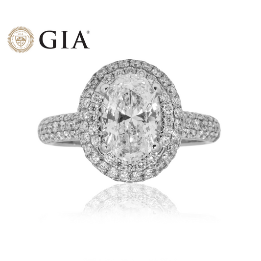 GIA 18K White Gold 1.52 Oval Cut Diamond Engagement Ring 2.58ctw