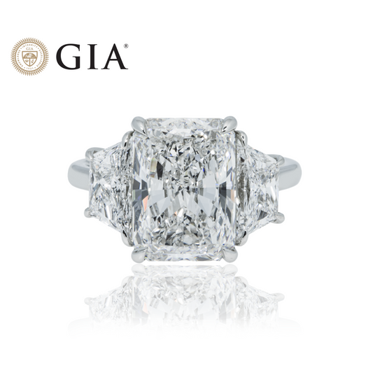 GIA Platinum 5.02ct Radiant Cut Triple Diamond Engagement Ring 6.77ctw