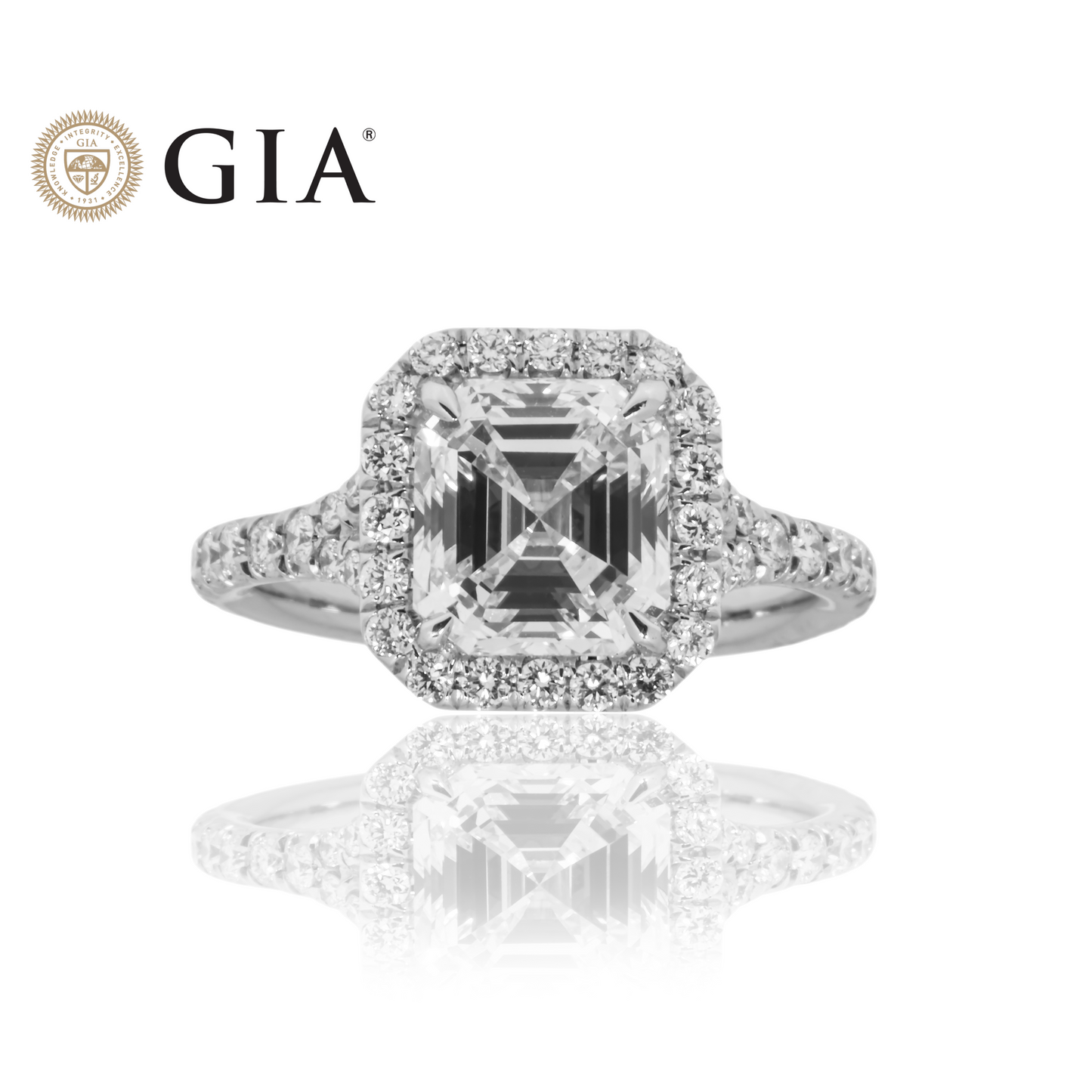 GIA Platinum 2.78ct Asscher Cut Diamond Engagement Ring 3.73ctw