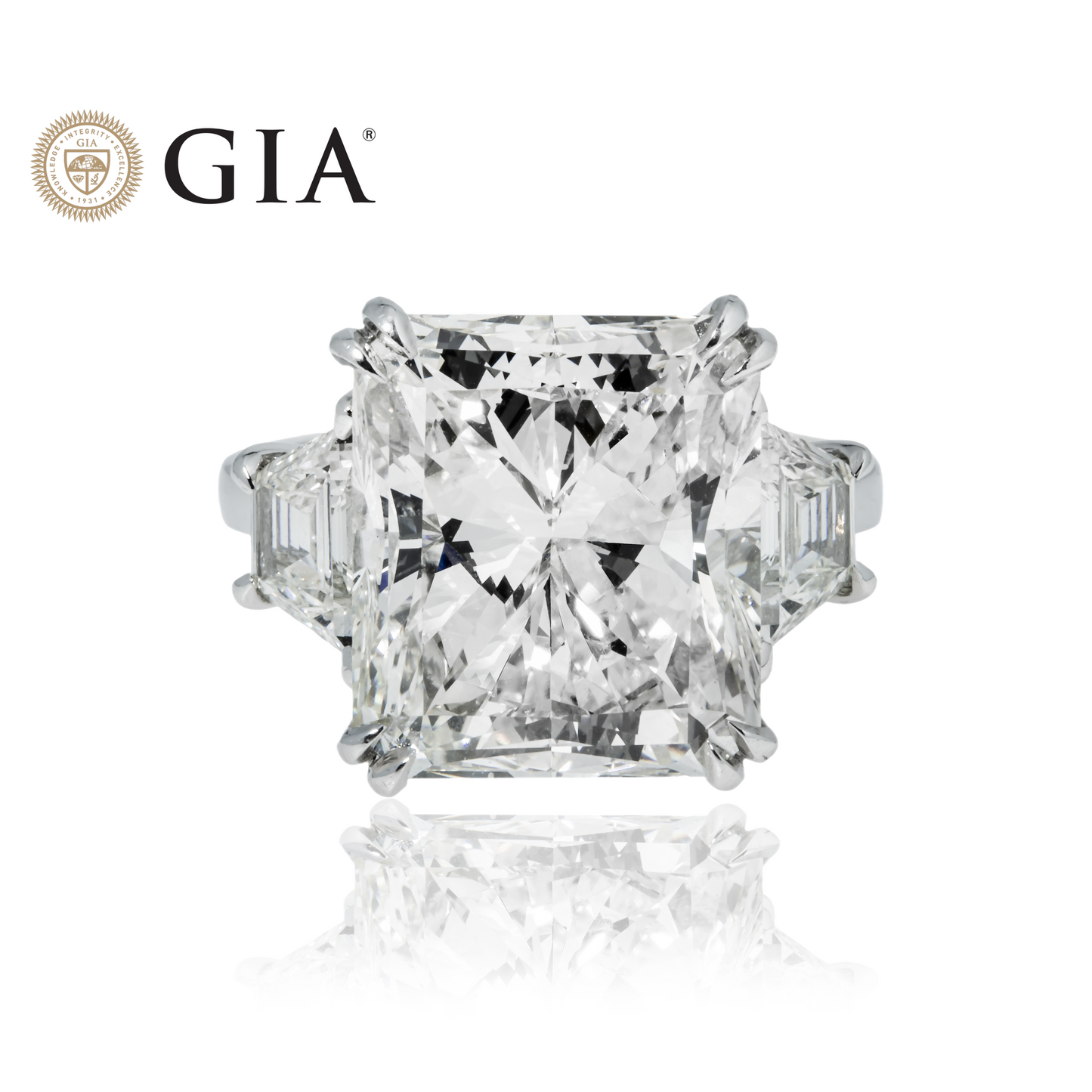 GIA Platinum 13.08ct Radiant Cut Diamond Engagement Ring 14.46ctw