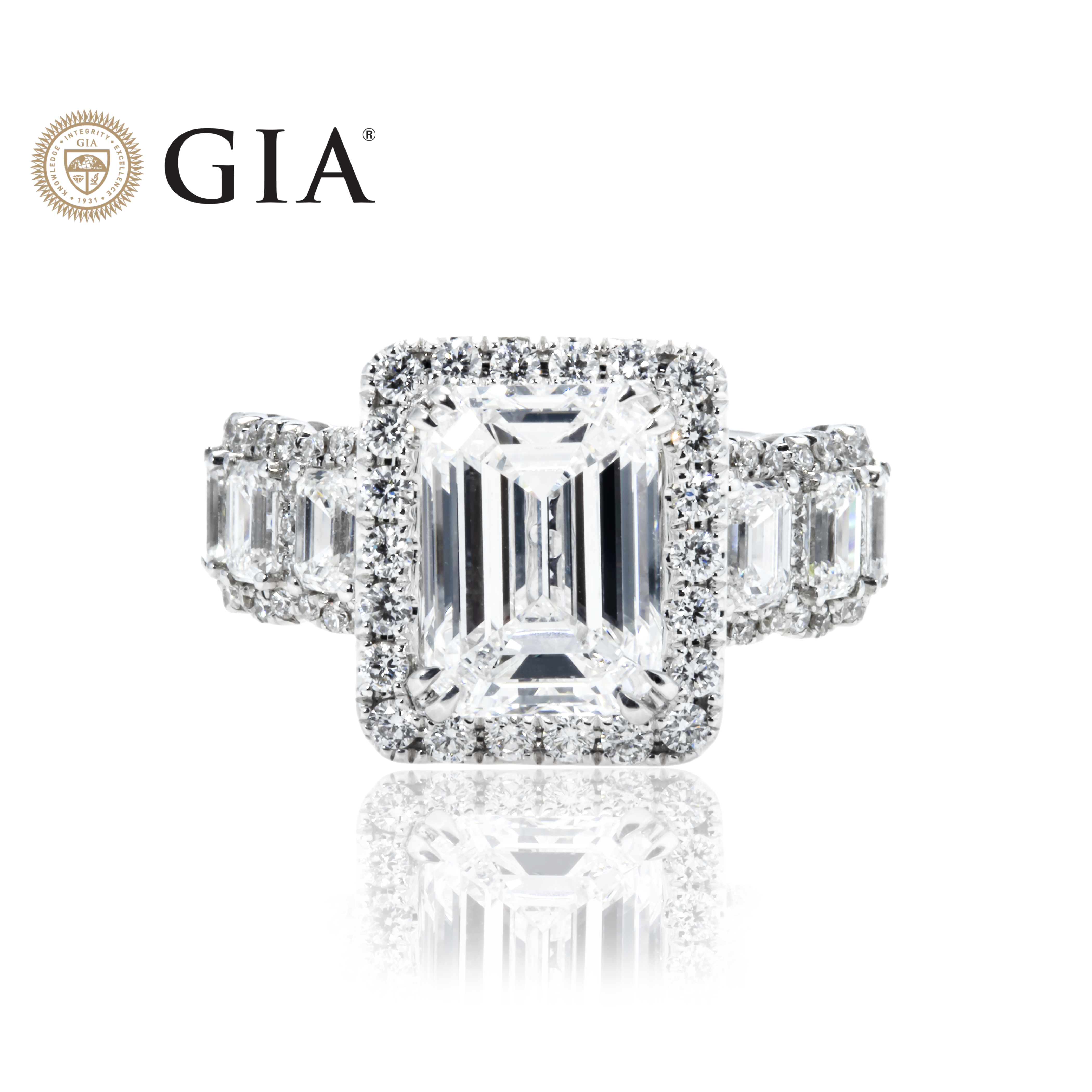 Gia 18K White Gold Emerald Cut Diamond Engagement Ring 6.76Ctw Bridal