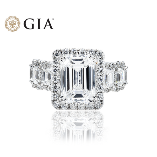 GIA 18K White Gold Emerald Cut Diamond Engagement Ring 6.76ctw