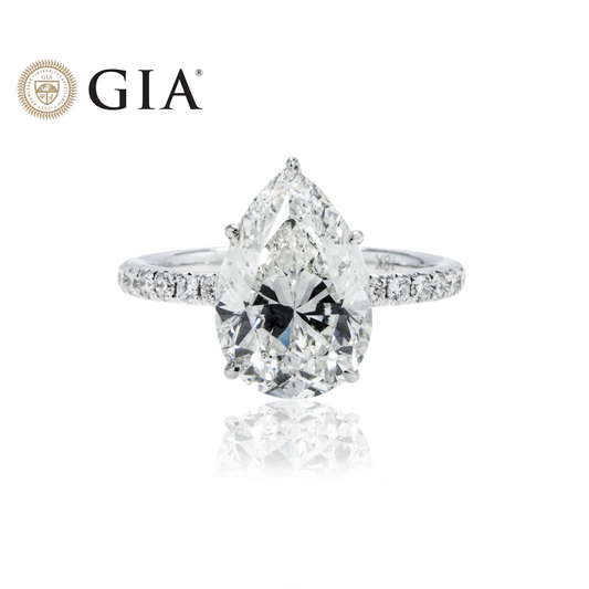 GIA 18K White Gold 4.12ct Pear Cut Diamond Engagement Ring 4.67ct