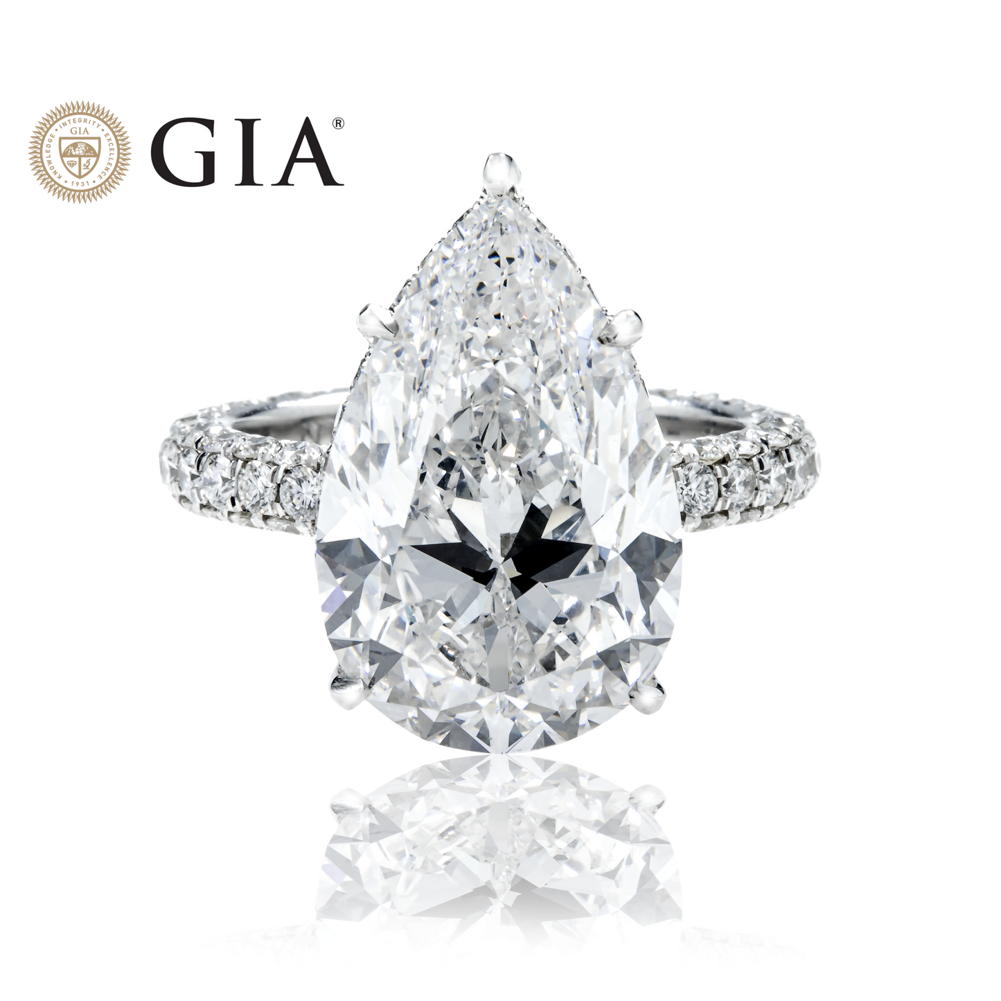 GIA Platinum 10.30ct Pear Cut Diamond Engagement Ring 13.10ctw