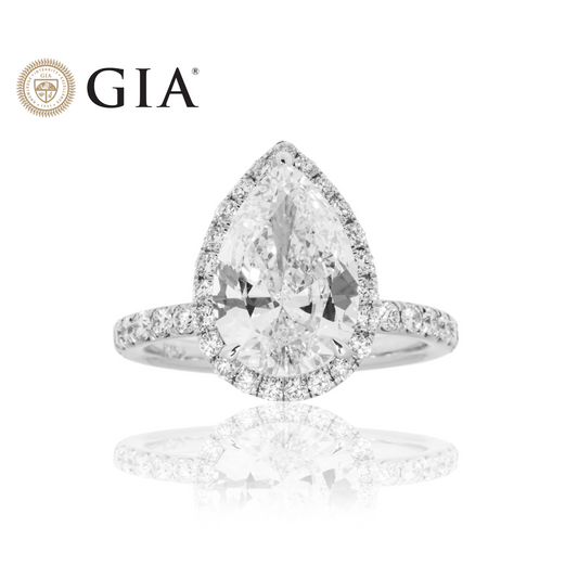 GIA Platinum 3ct Pear Cut Diamond Engagement Ring 3.92ctw