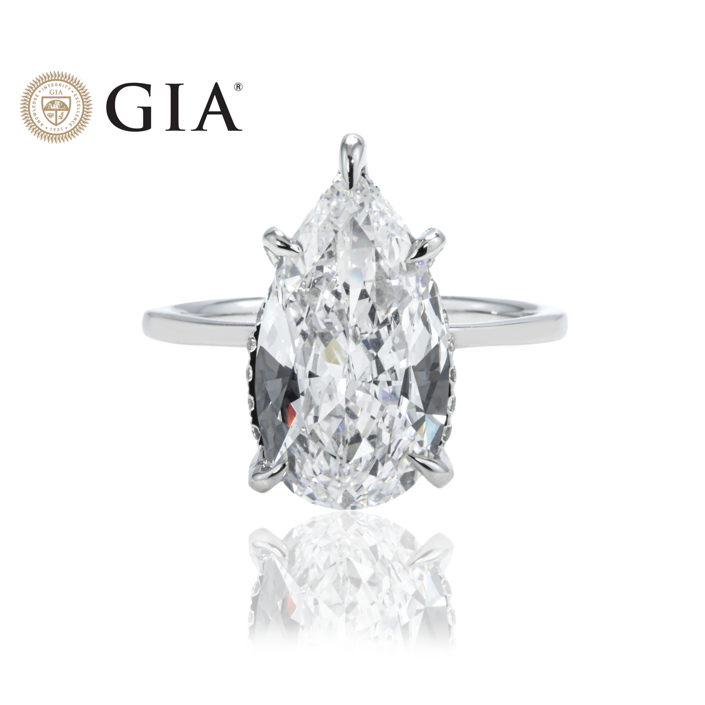 GIA 18K White Gold Solitaire 3.91ct Pear Cut Diamond Engagement Ring 4.32ctw