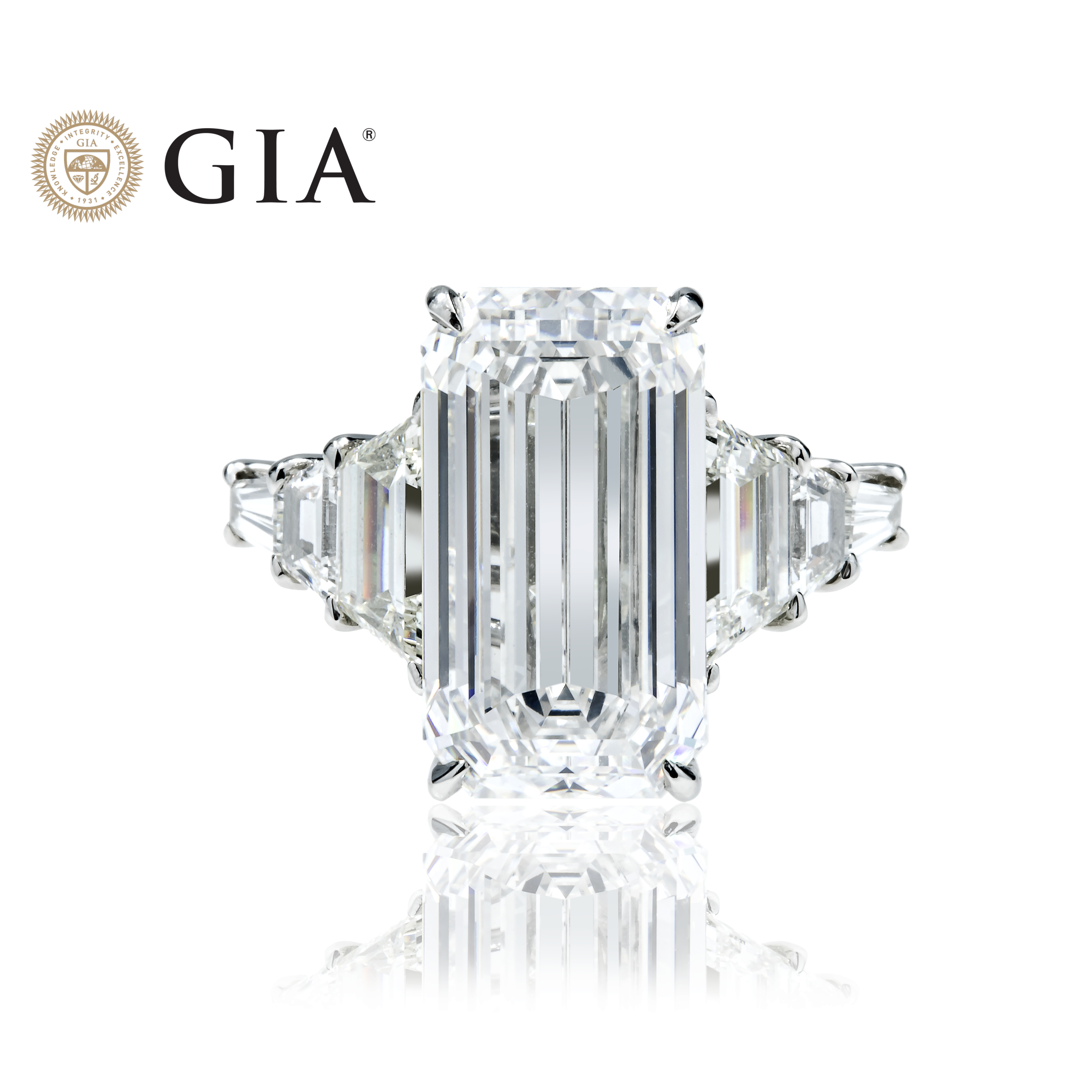 Hall Of Mirrors Gia Platinum 10.77Ct Emerald Cut Diamond Engagement Ring 13.68Ctw Bridal