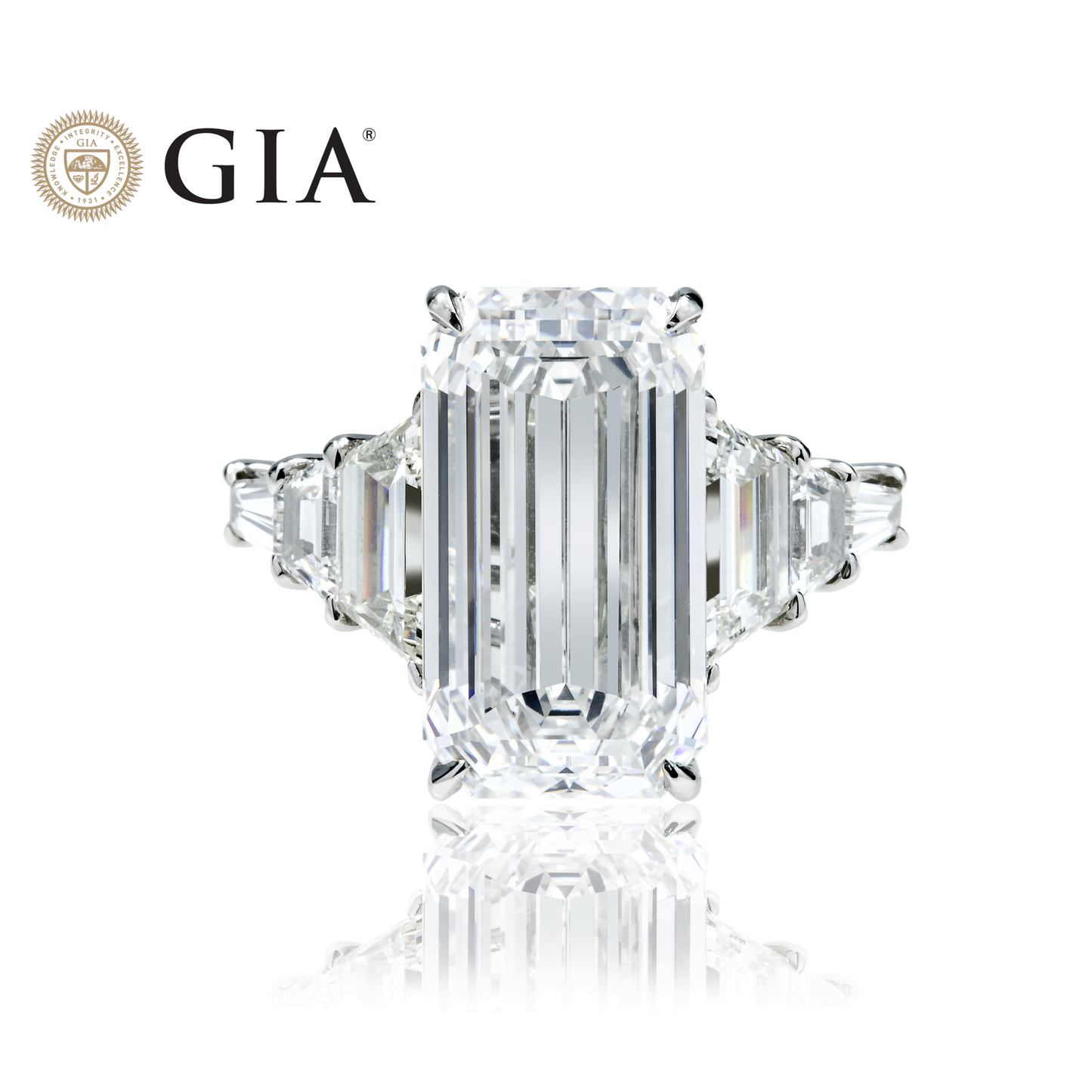 Hall Of Mirrors GIA Platinum 10.77ct Emerald Cut Diamond Engagement Ring 13.68ctw