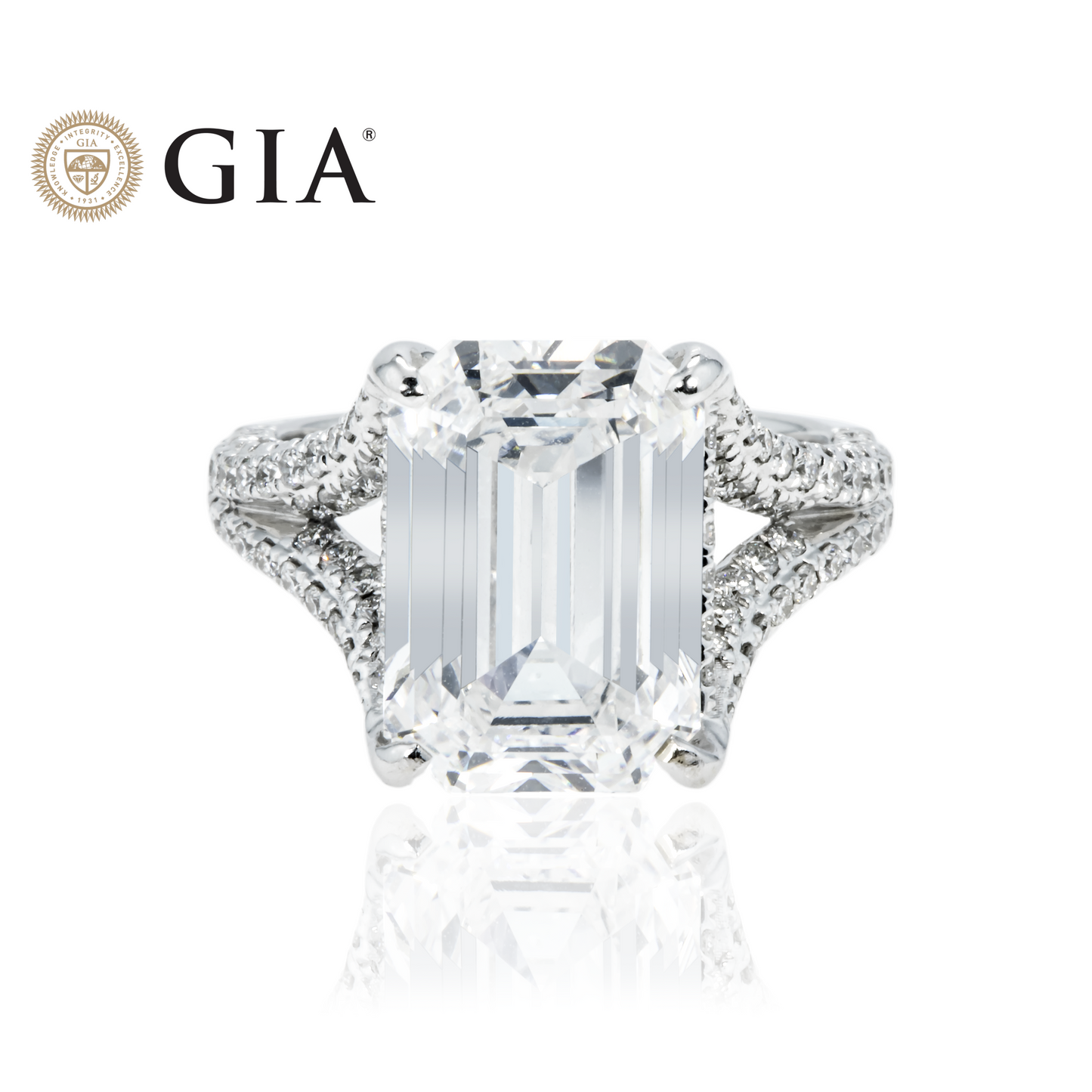 GIA 18K White Gold 7.01ct Emerald Cut Diamond Engagement Ring 8.16ctw