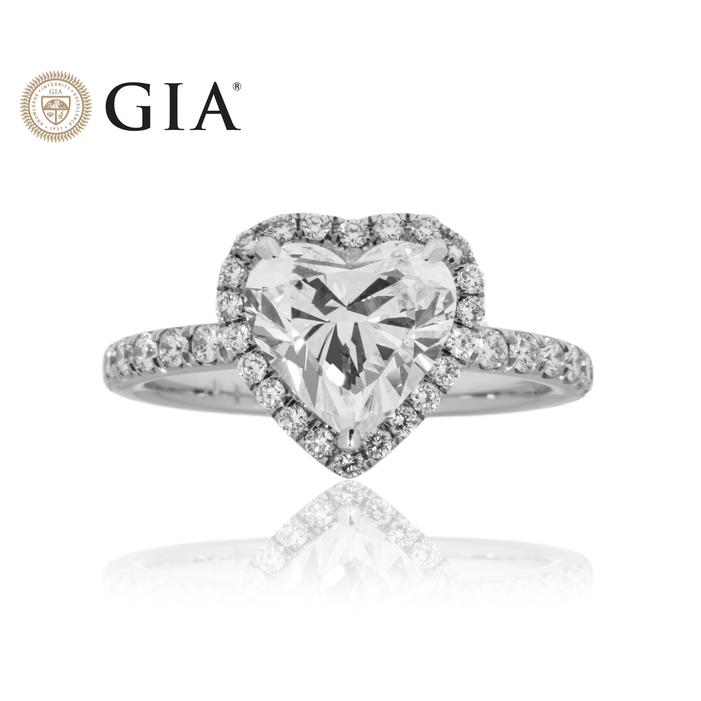 GIA Platinum 2.01ct Heart Cut Diamond Engagement Ring 2.71ctw