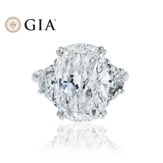 GIA 18K White Gold 10ct Cushion Cut Triple Diamond Engagement Ring 11.62ct