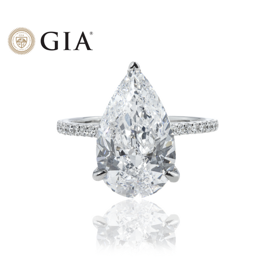 GIA 18K White Gold 5.41ct Pear Cut Diamond Engagement Ring 5.83ctw