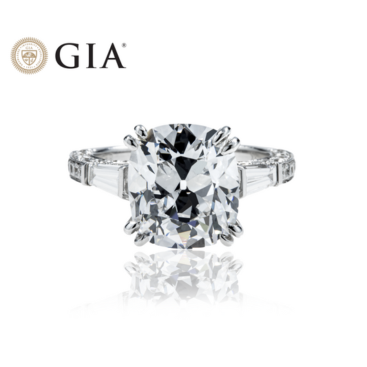 GIA 18K White Gold 5.83ct Cushion Cut Triple Diamond Engagement Ring 7.33ctw