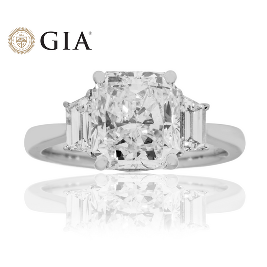 GIA Platinum 3.21ct Cushion Cut Diamond Engagement Ring 3.83ctw