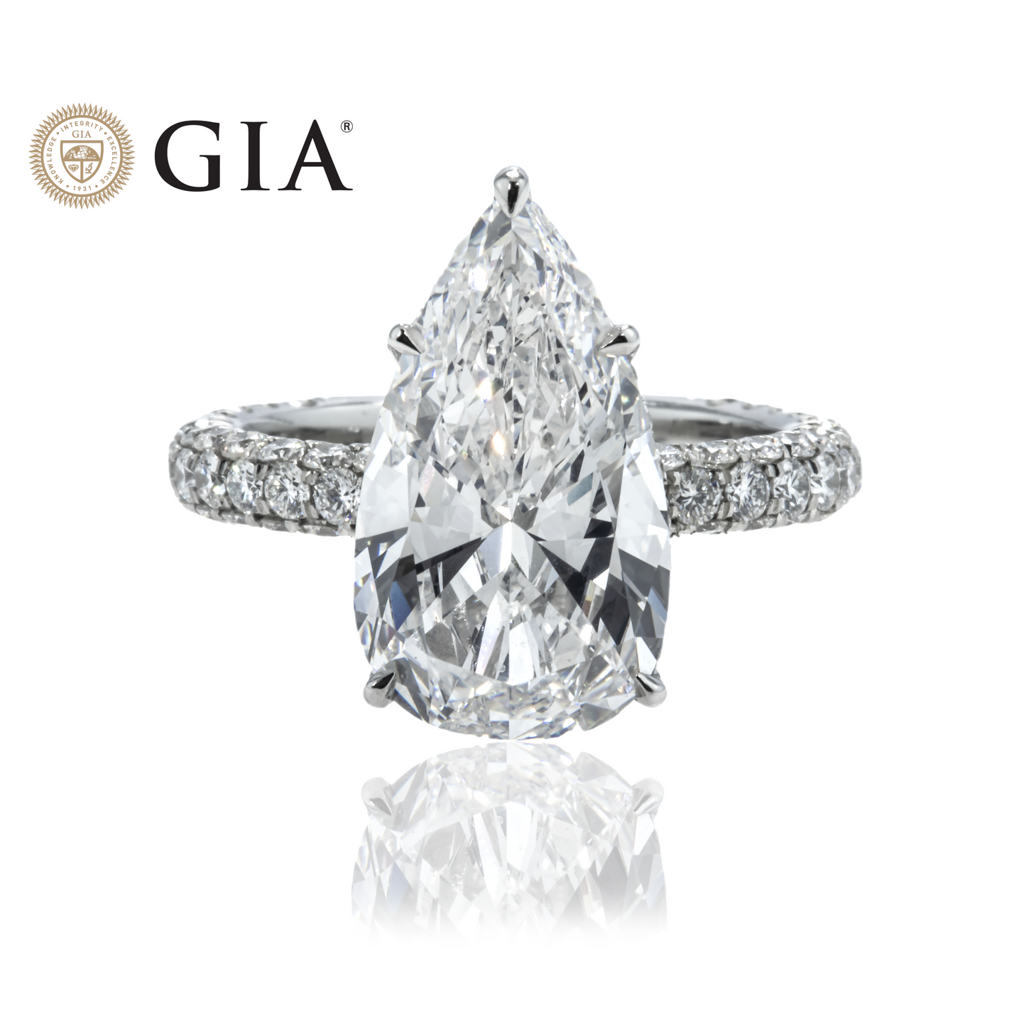 GIA Platinum 5.02ct Pear Cut Diamond Engagement Ring 6.78ctw