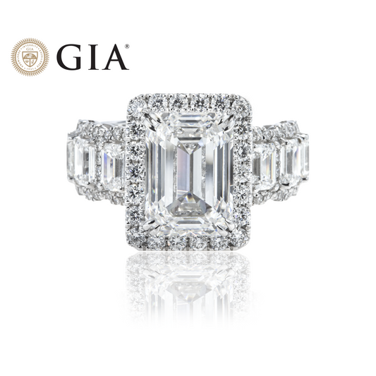 GIA 18K White Gold 5.0ct Emerald Cut Diamond Engagement Ring 8.03ctw