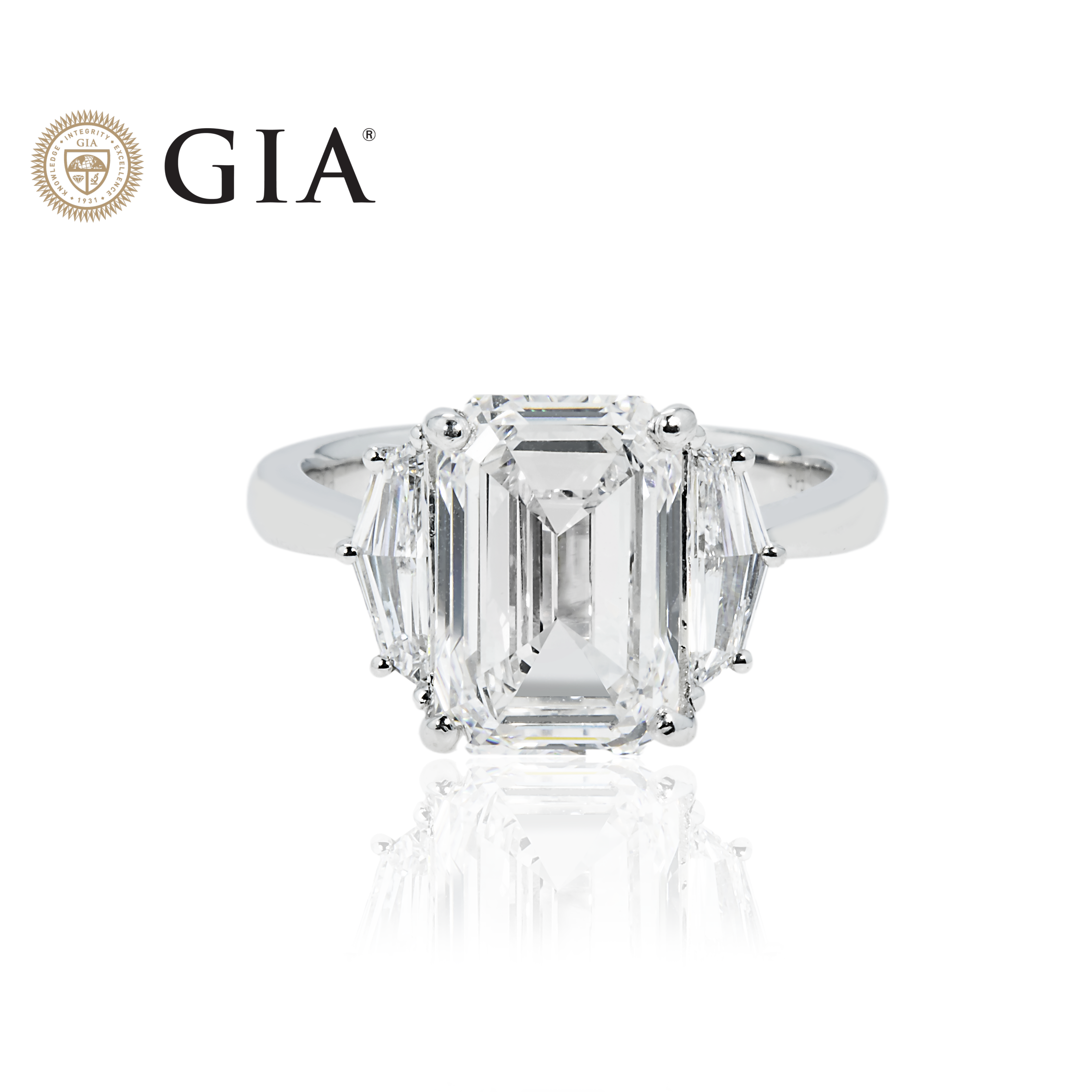 Gia Platinum 4.01Ct Emerald Cut Tripe Diamond Engagement Ring 4.63Ctw Bridal