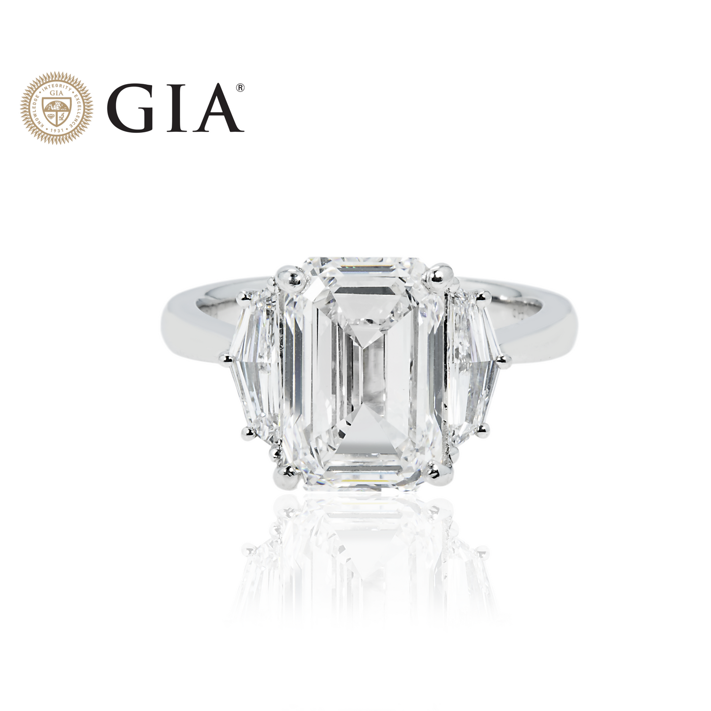 GIA Platinum 4.01ct Emerald Cut Tripe Diamond Engagement Ring 4.63ctw