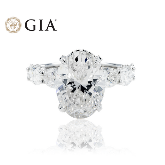 GIA 18K White Gold 6ct Oval Cut Diamond Engagement Ring 9.61ctw