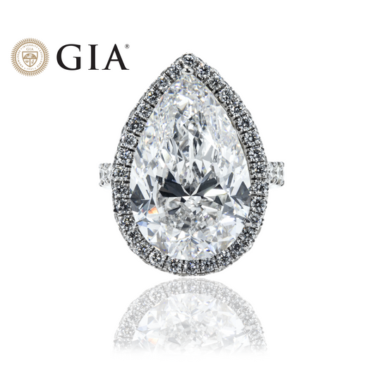 GIA Platinum 13.03ct Pear Cut Diamond Engagement Ring 15.03ct