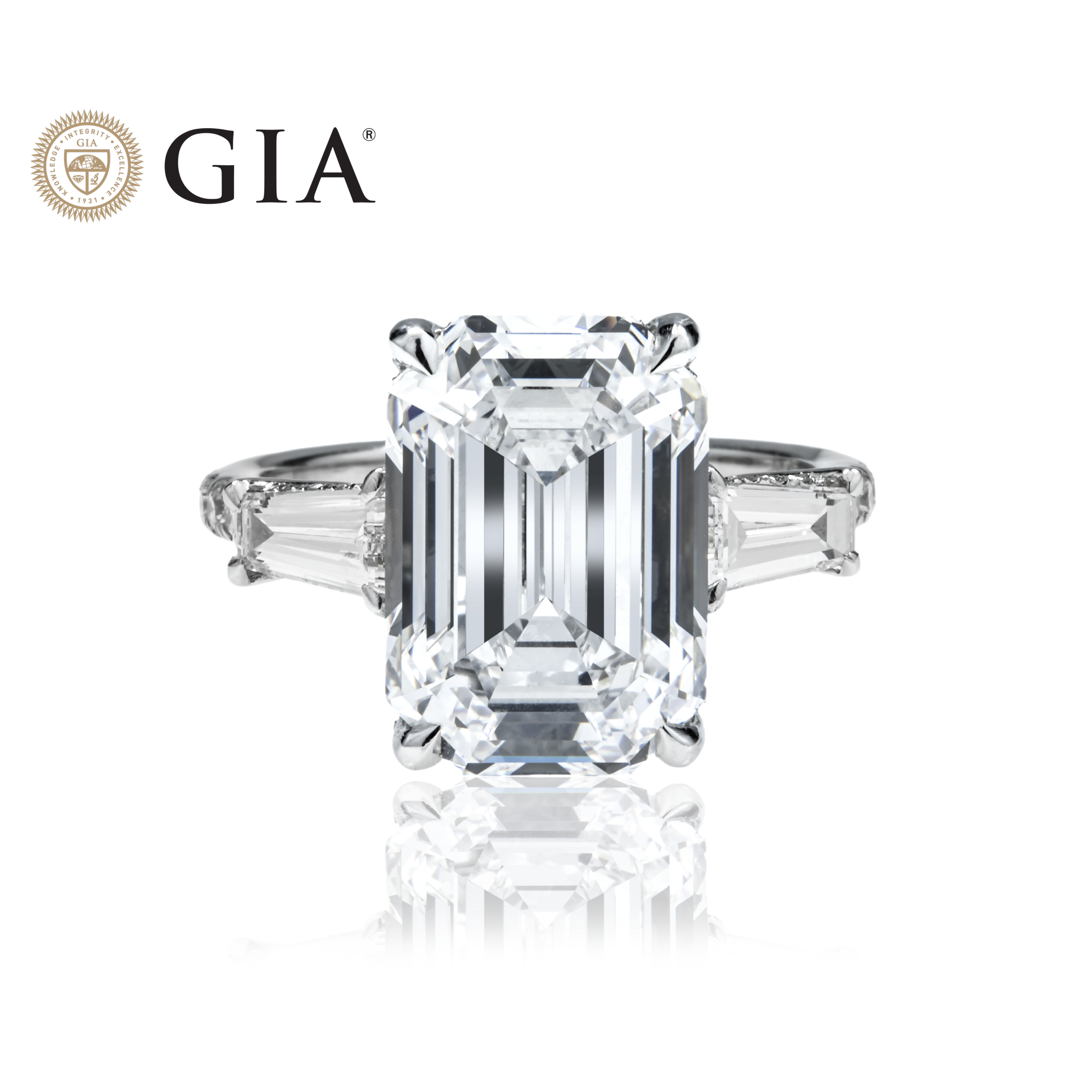 Gia Platinum 7.62Ct Emerald Cut Triple Diamond Engagement Ring 8.82Ctw Bridal