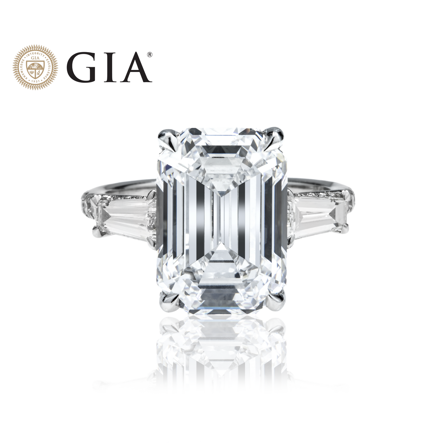 GIA Platinum 7.62ct Emerald Cut Triple Diamond Engagement Ring 8.82ctw