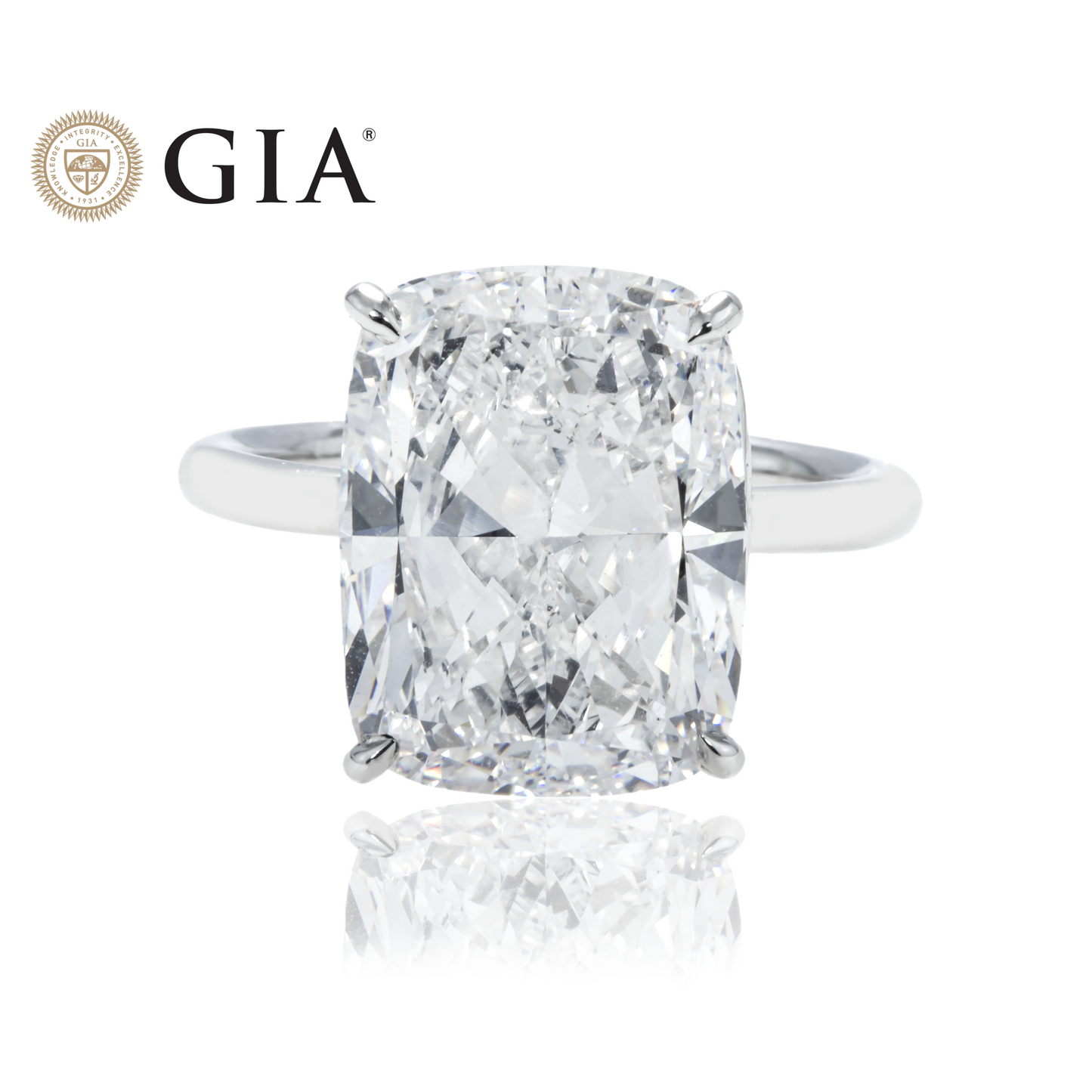 GIA Platinum Solitaire 10.01ct Cushion Cut Diamond Engagement Ring