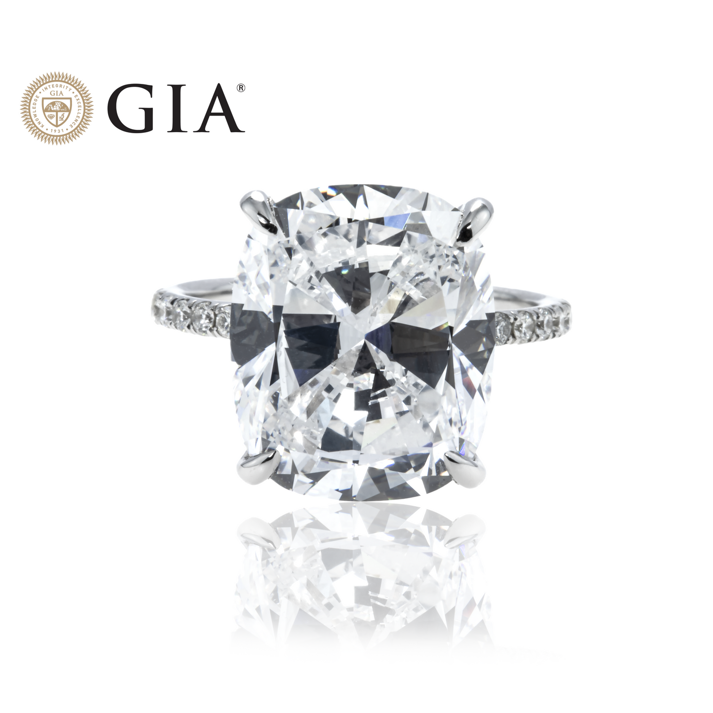 GIA 18K White Gold 10.01ct Cushion Cut Diamond Engagement Ring 10.61ct