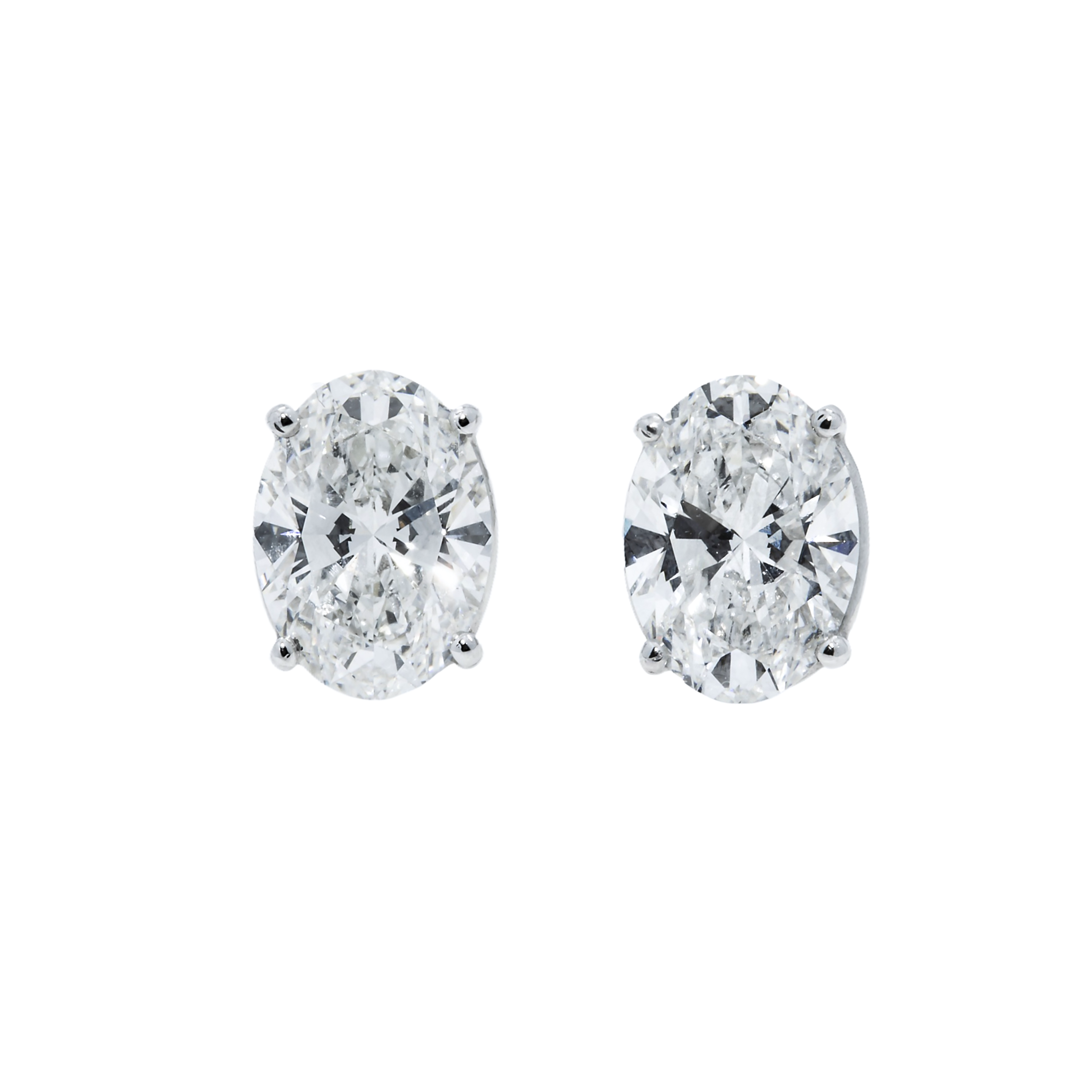IGI 14K White Gold 2ct Each Solitaire Oval Diamond Stud Earrings 4.25ctw