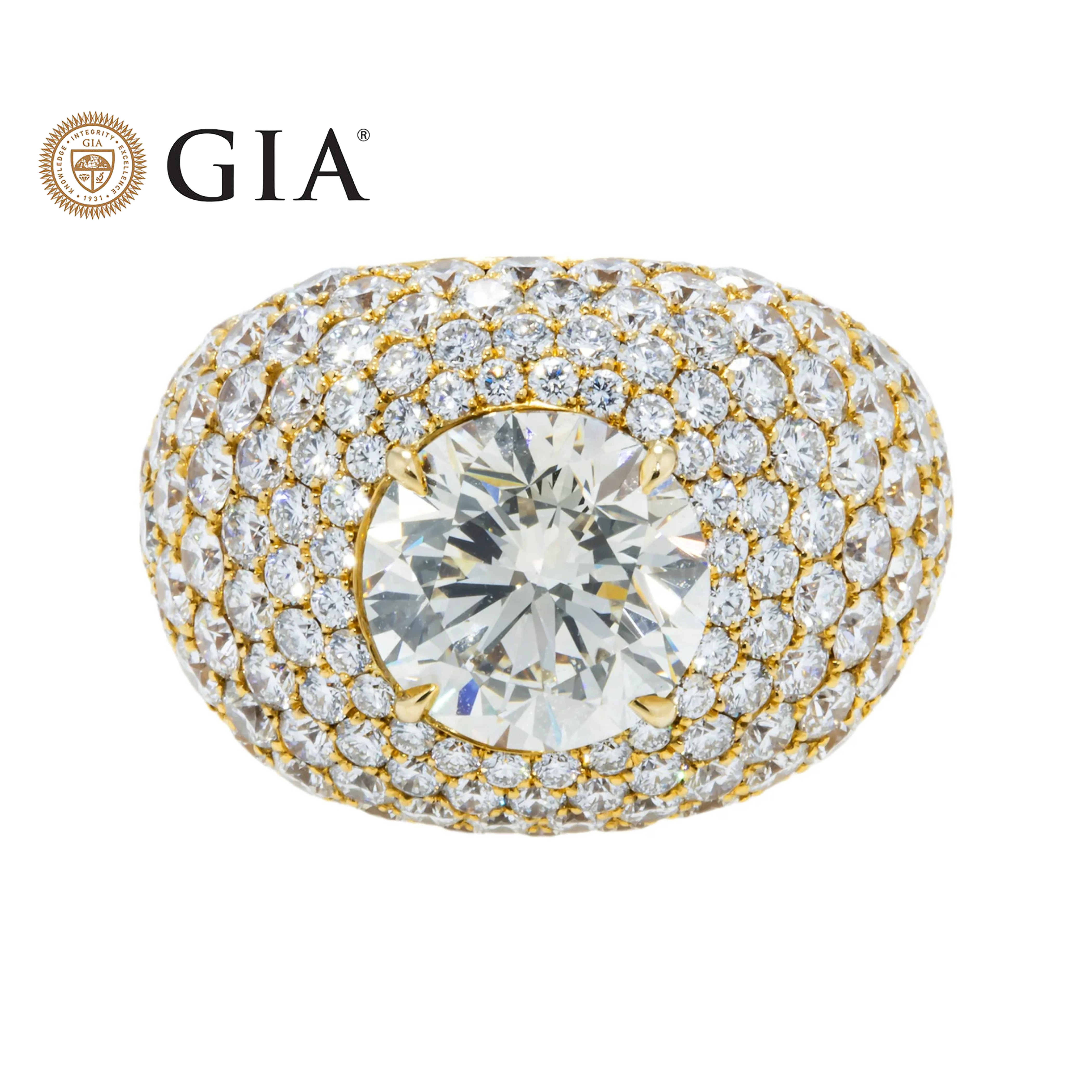 GIA 18K Yellow Gold Round Diamond Chandelier Ring 15.72ctw