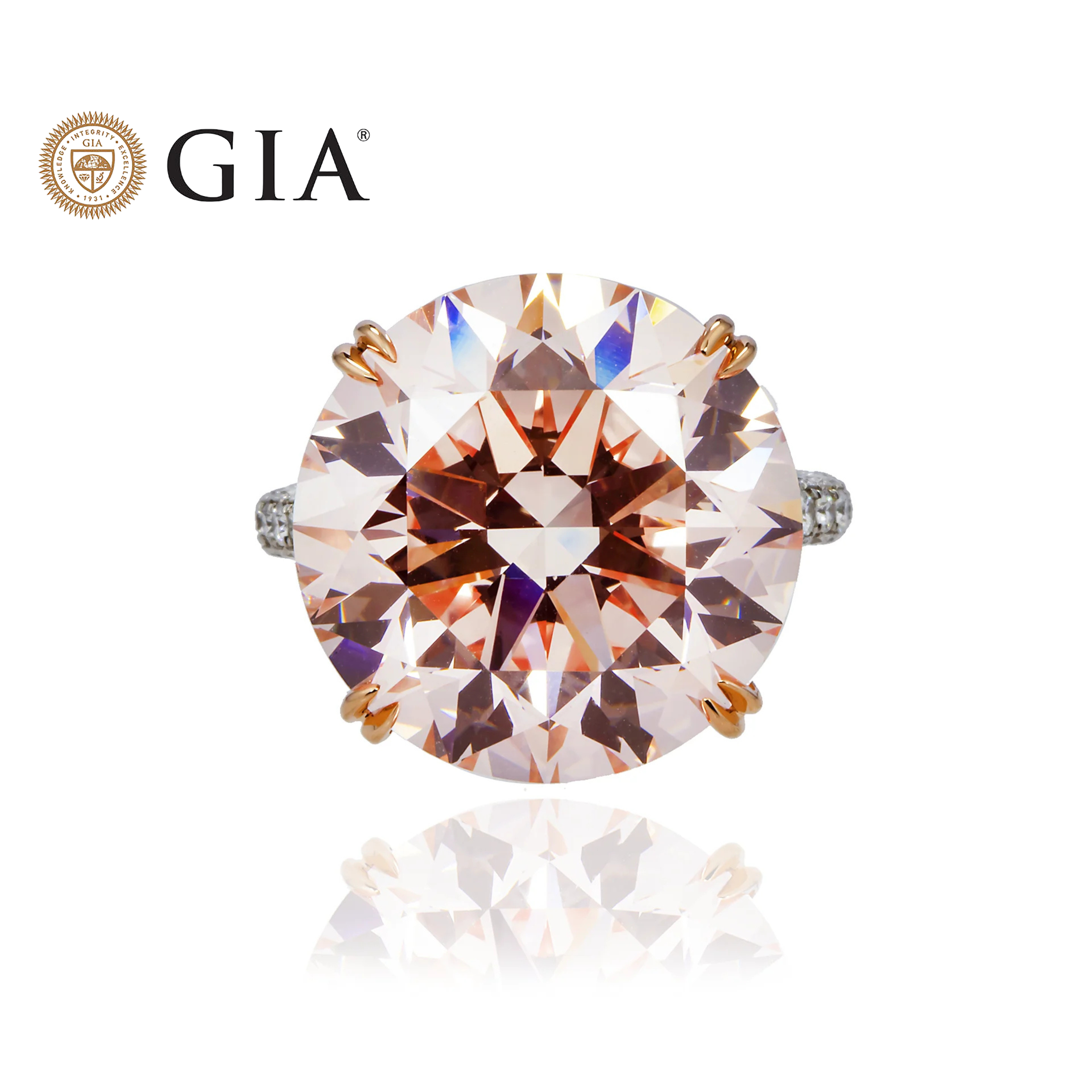 GIA Platinum 19.27ct Round Cut Fancy Vivid Pink Diamond Ring 21.18ctw