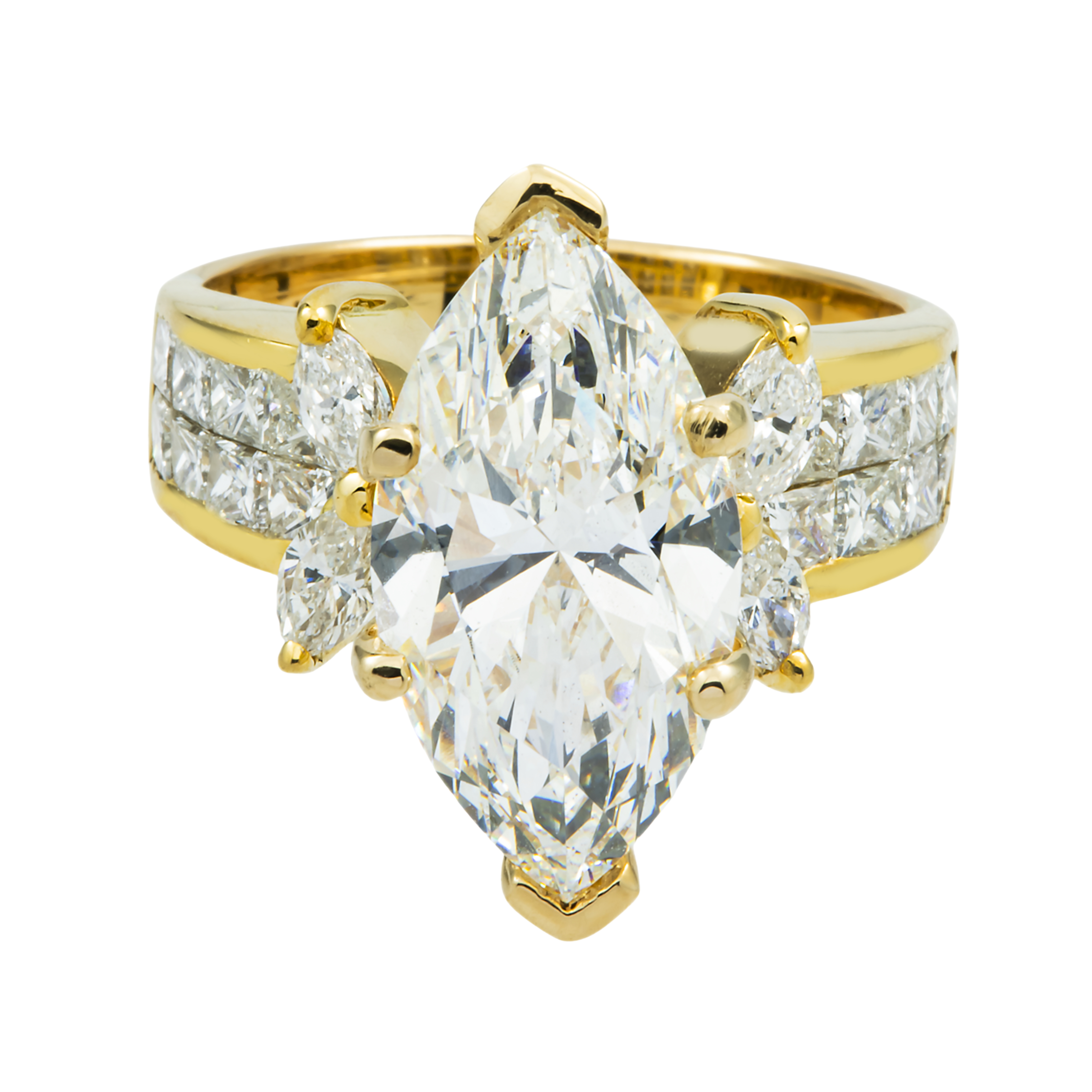18K Yellow Gold 5.13ct Marquise Cut Diamond Engagement Ring 7.08ctw