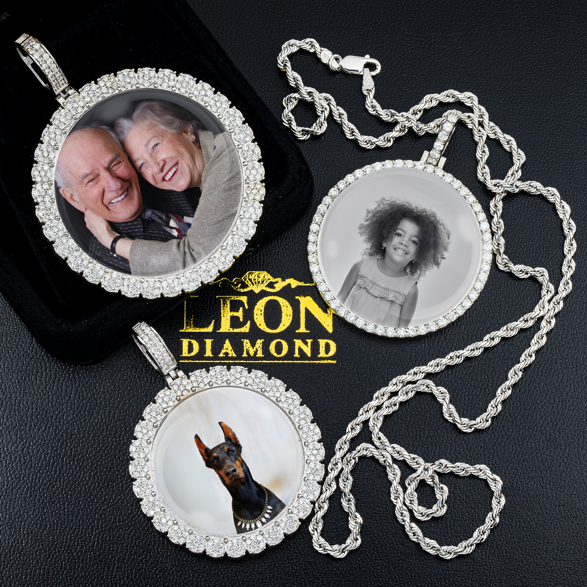 Add Your Own Photo 1.5" - Solid 14K White Gold Diamond Picture Pendant 2.40ct