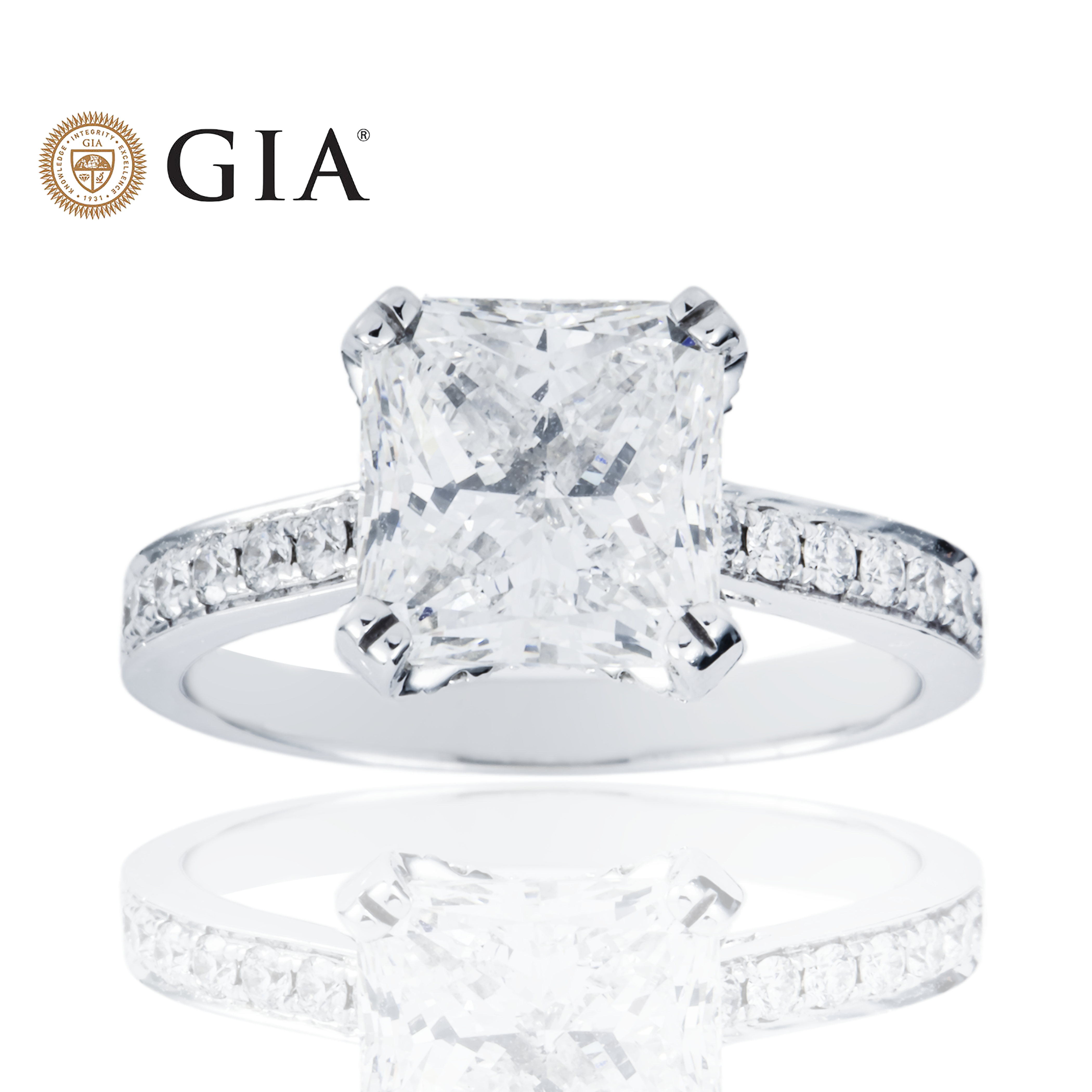 GIA 18K White Gold 3.0ct Cushion Diamond Engagement Ring 3.50ctw