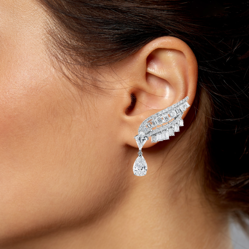 IGI 14K White Gold Angel Wing Diamond Climber Earrings 8.73ctw