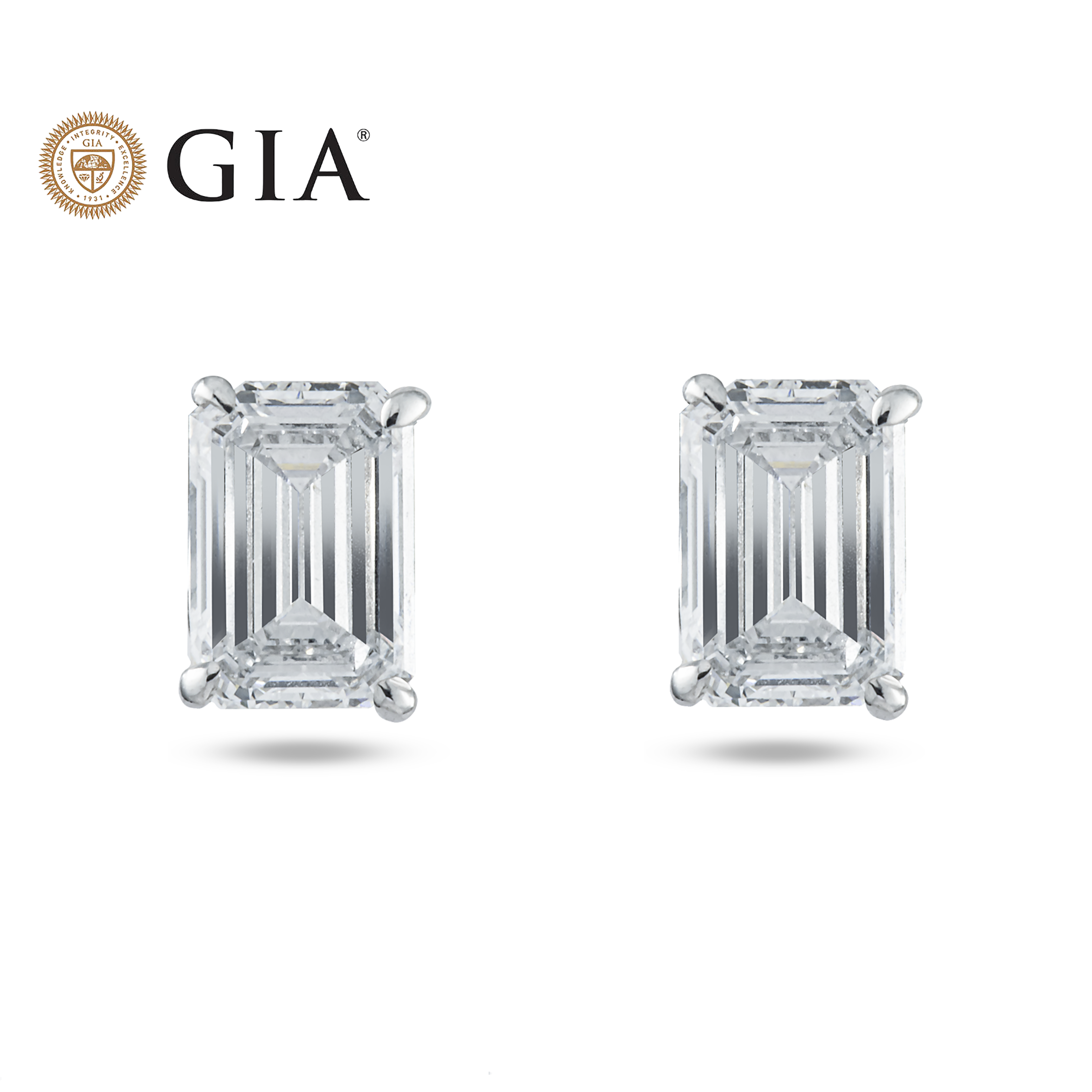 GIA Platinum & 18K White Gold Solitaire Emerald Cut Diamond Studs 2.06ctw