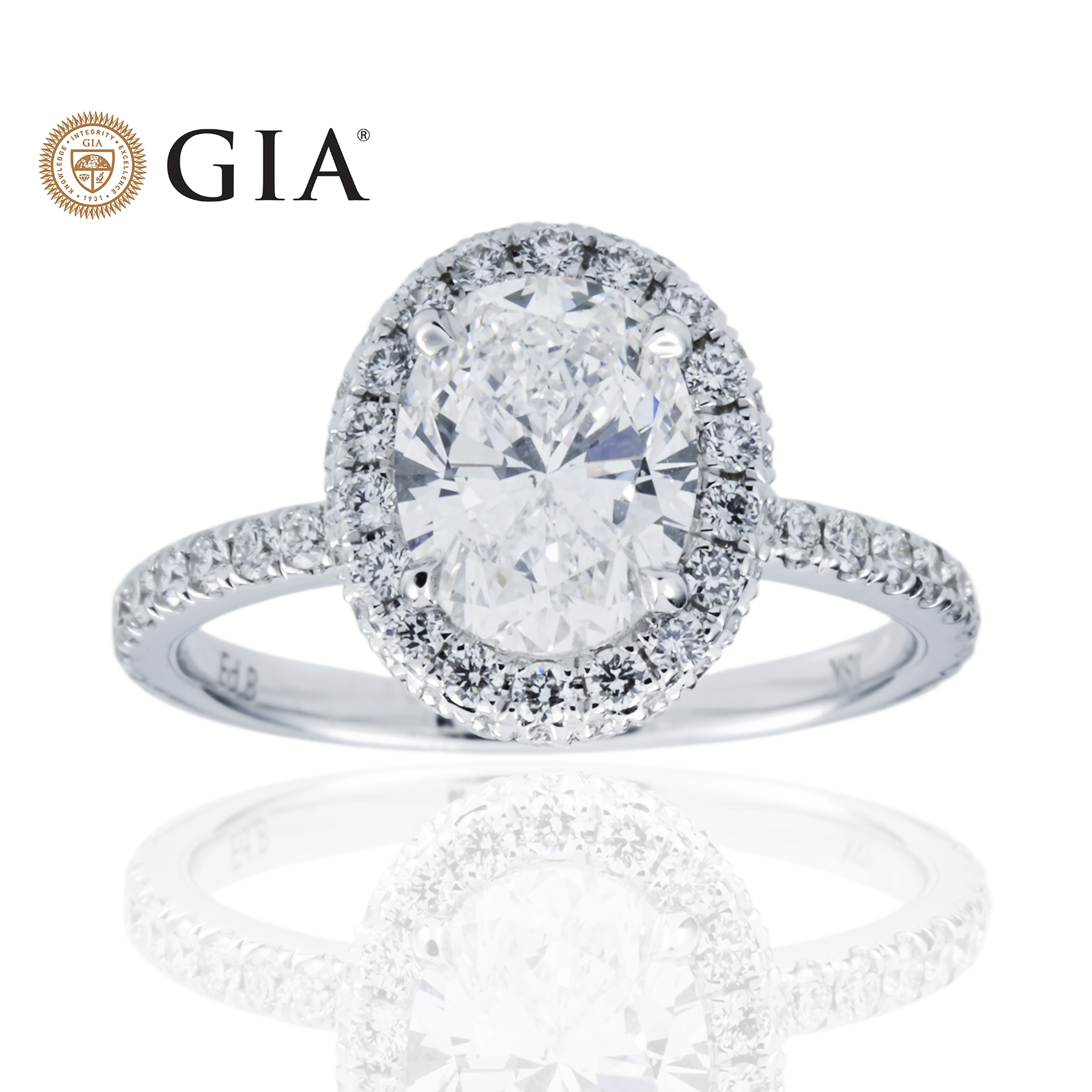 GIA 18K White Gold 1.55ct Oval Diamond Engagement Ring 2.27ctw
