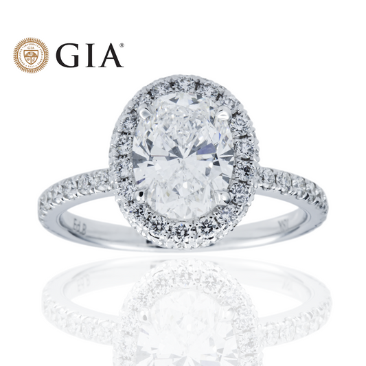 GIA 18K White Gold 1.55ct Oval Cut Diamond Engagement Ring 2.27ctw