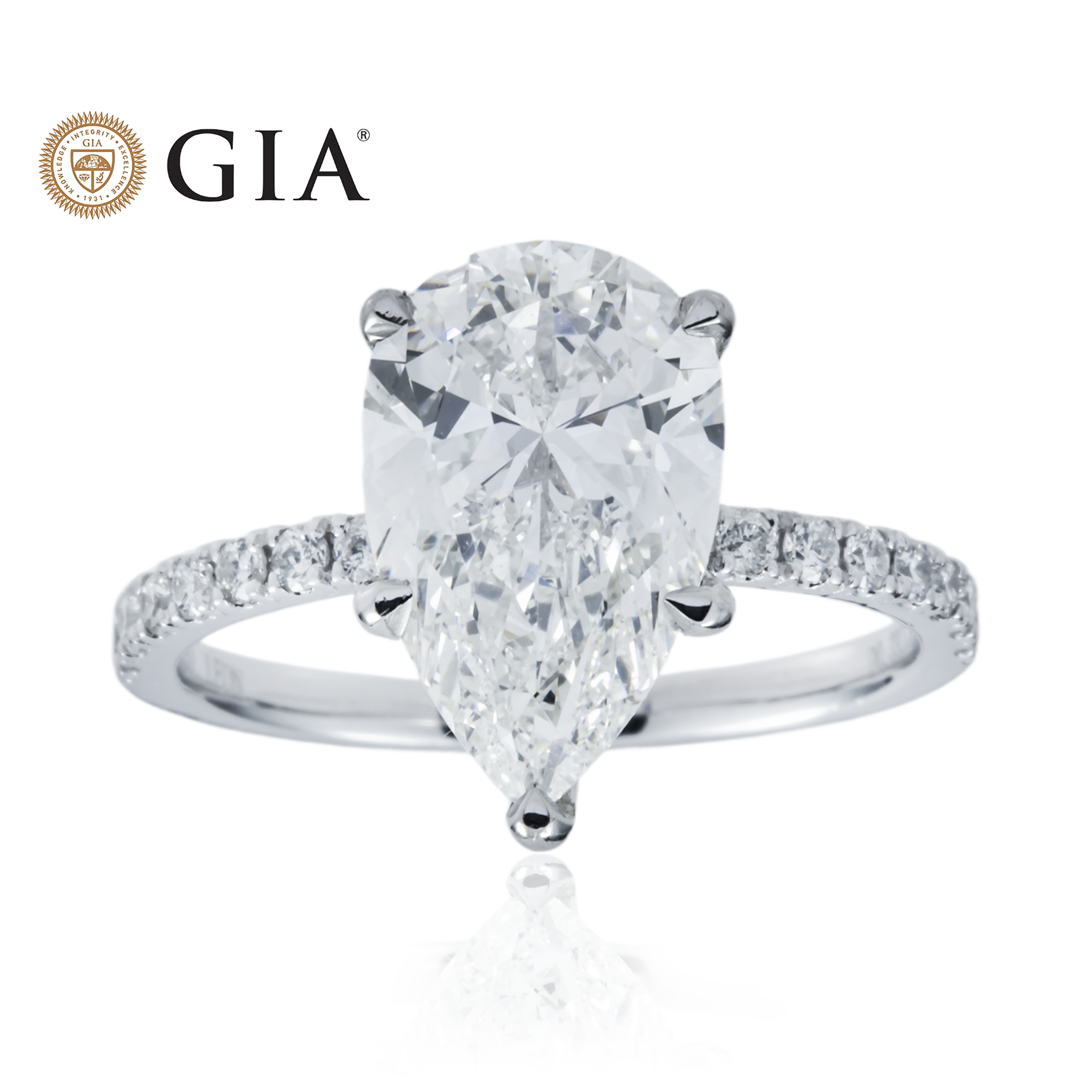 GIA Platinum 3.30ct Pear Diamond Engagement Ring 3.63ctw