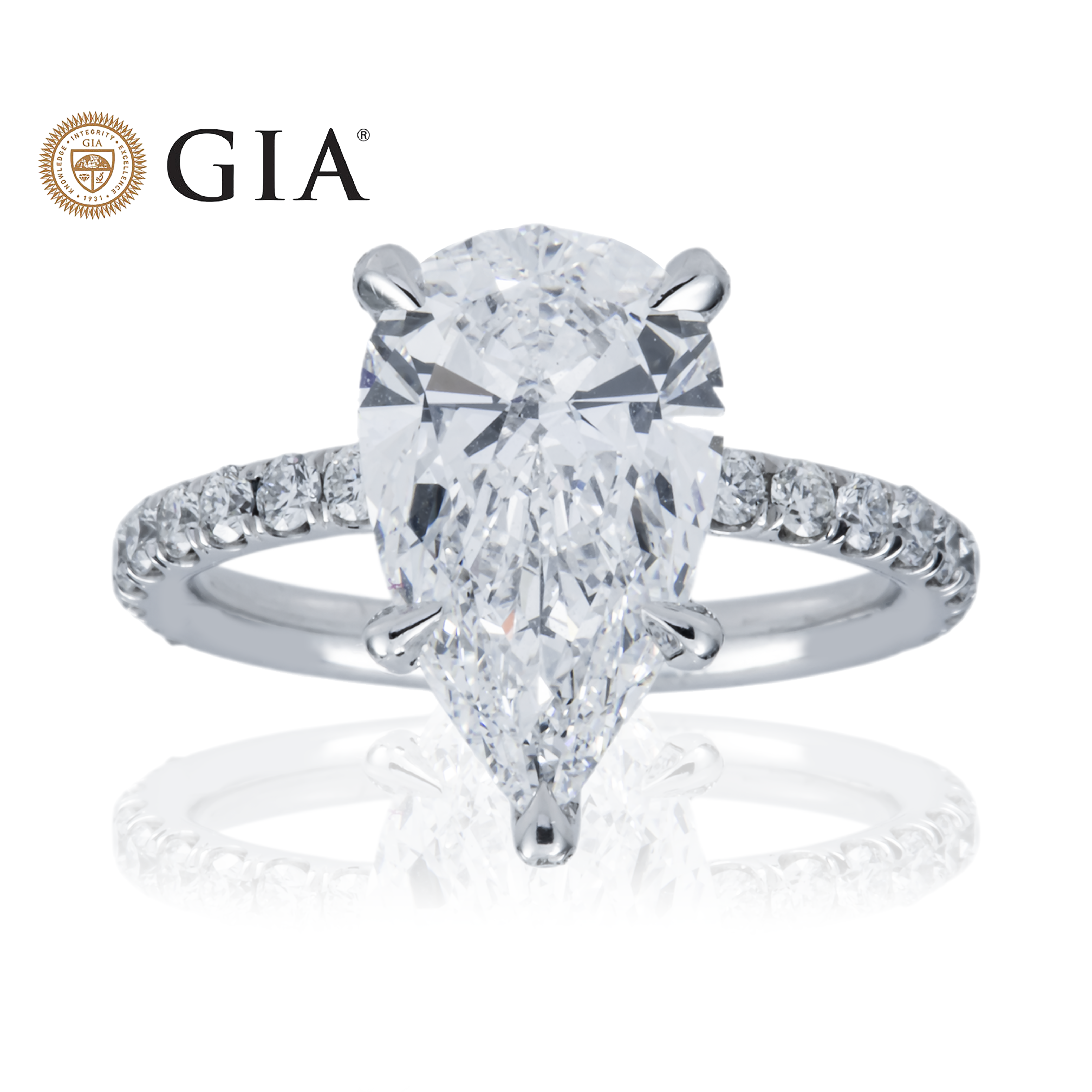 GIA Platinum 3.37ct Pear Cut Diamond Engagement Ring 4.17ctw