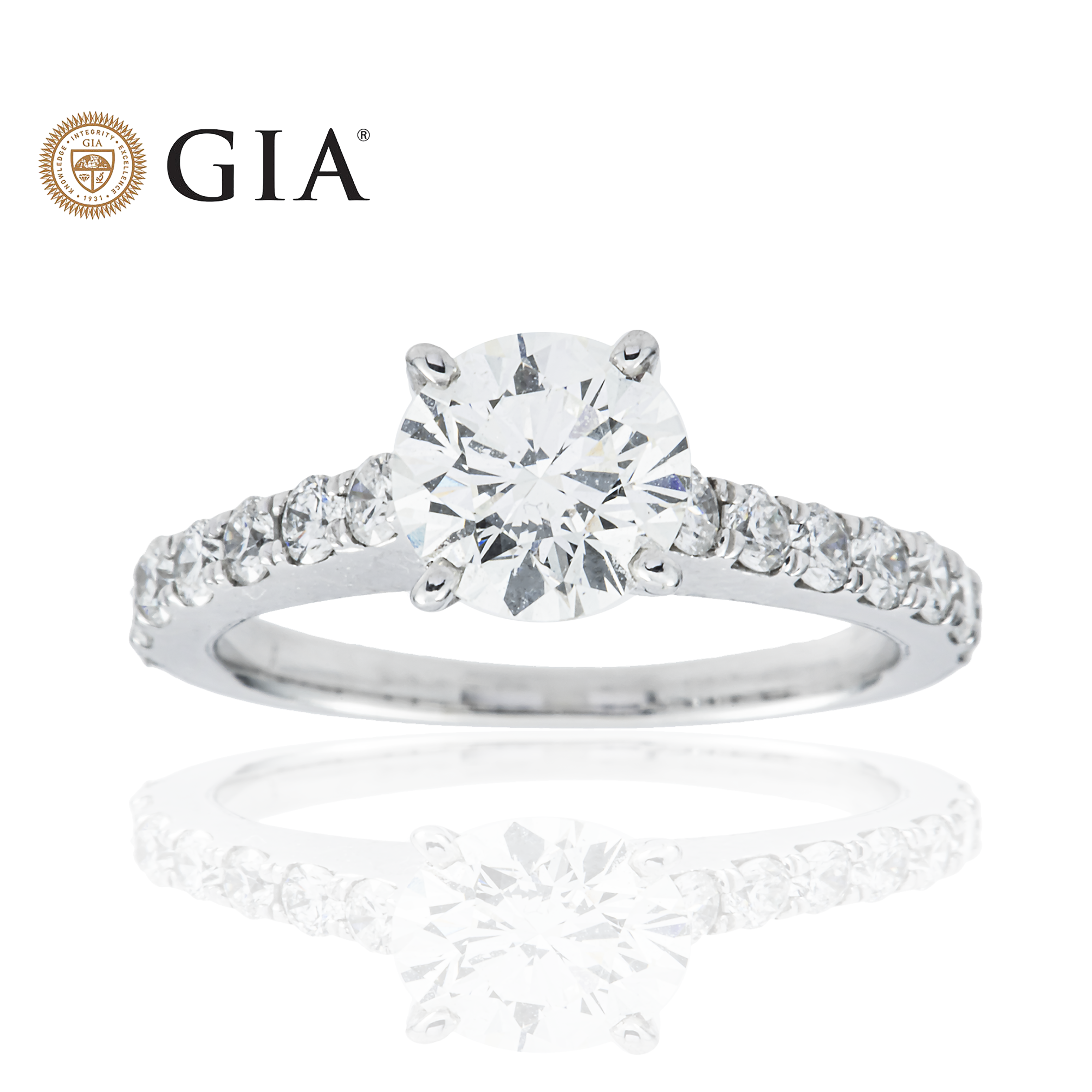 GIA 14K White Gold 1.05ct Round Diamond Engagement Ring 1.45ctw