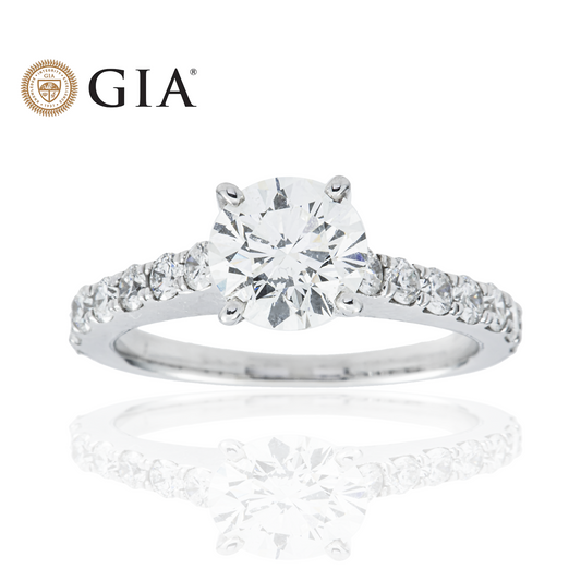 GIA 14K White Gold 1.05ct Round Diamond Engagement Ring