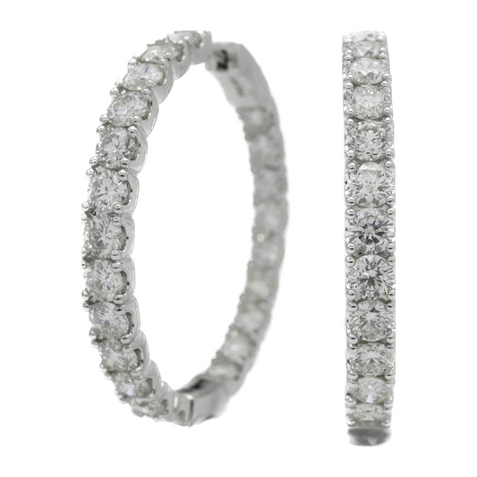 14K White Gold 1.5in Diamond Inside Out Hoops 9.40ct